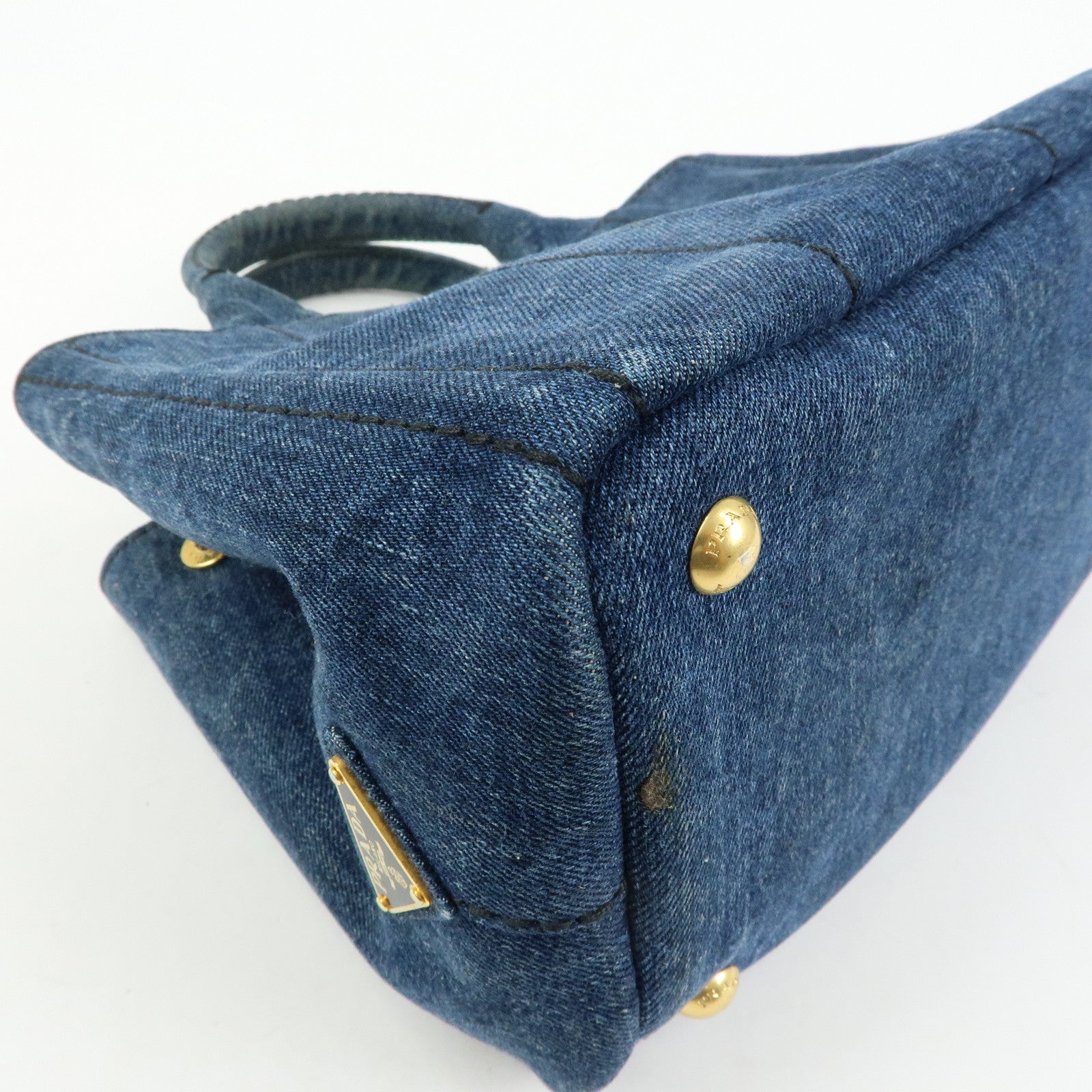 PRADA Triangle Logo Canapa Mini Denim 2Way Bag Hand Bag Blue 1BG439