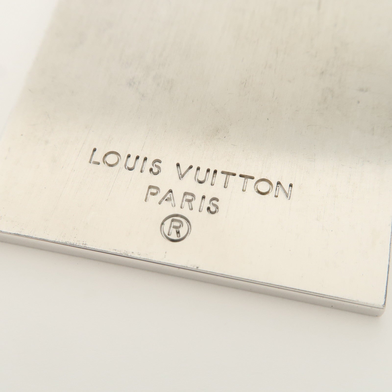 Louis Vuitton Logo Plate Metal Bag Charm Key Chain Silver M65367