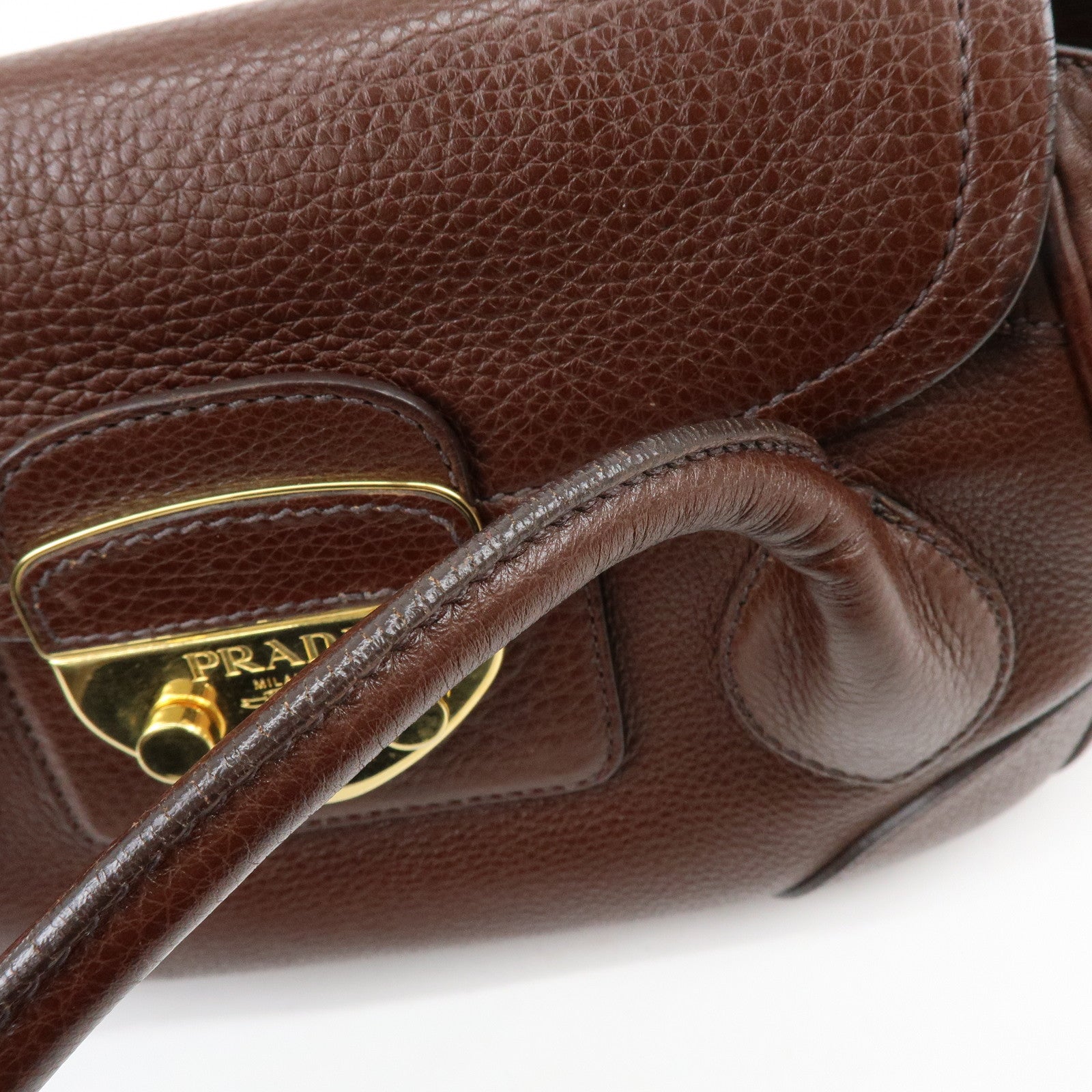 PRADA Vitello Daino Leather Hand Bag Shoulder Bag Brown BR3207