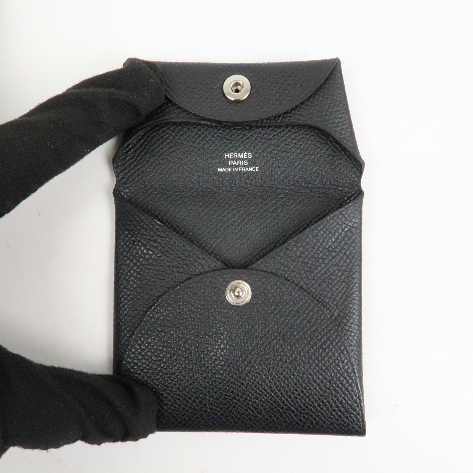 HERMES BASTIA Leather Coin Case Coin Purse Black