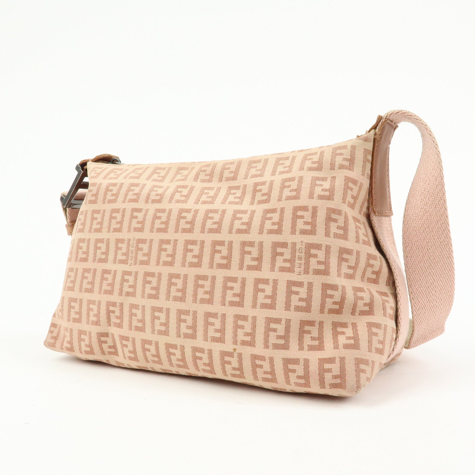 FENDI Zucchino Canvas Leather Shoulder Crossbody Bag Pink 8BR319