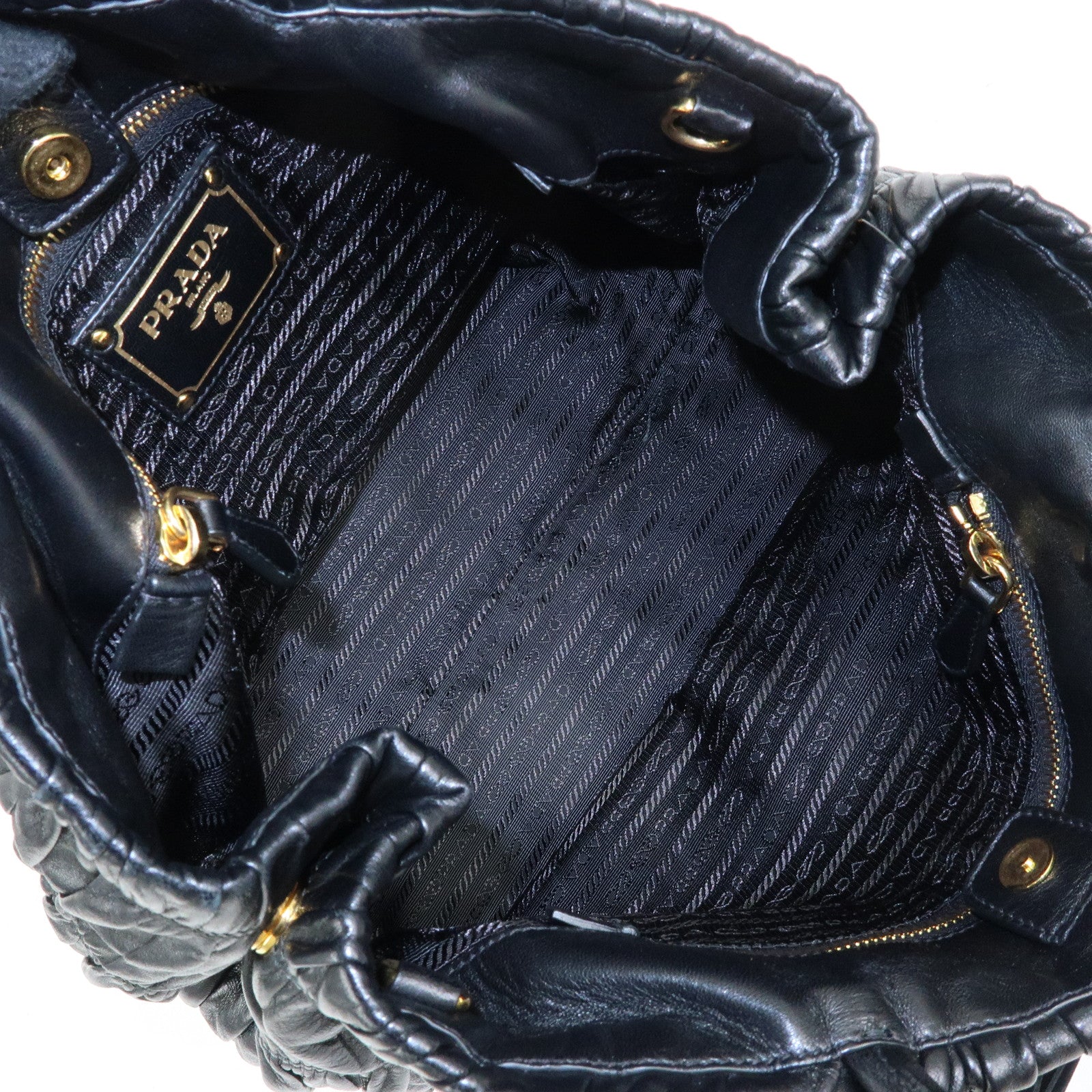 PRADA Ribbon Nappa Gaufure Leather 2Way Bag Black BN1932