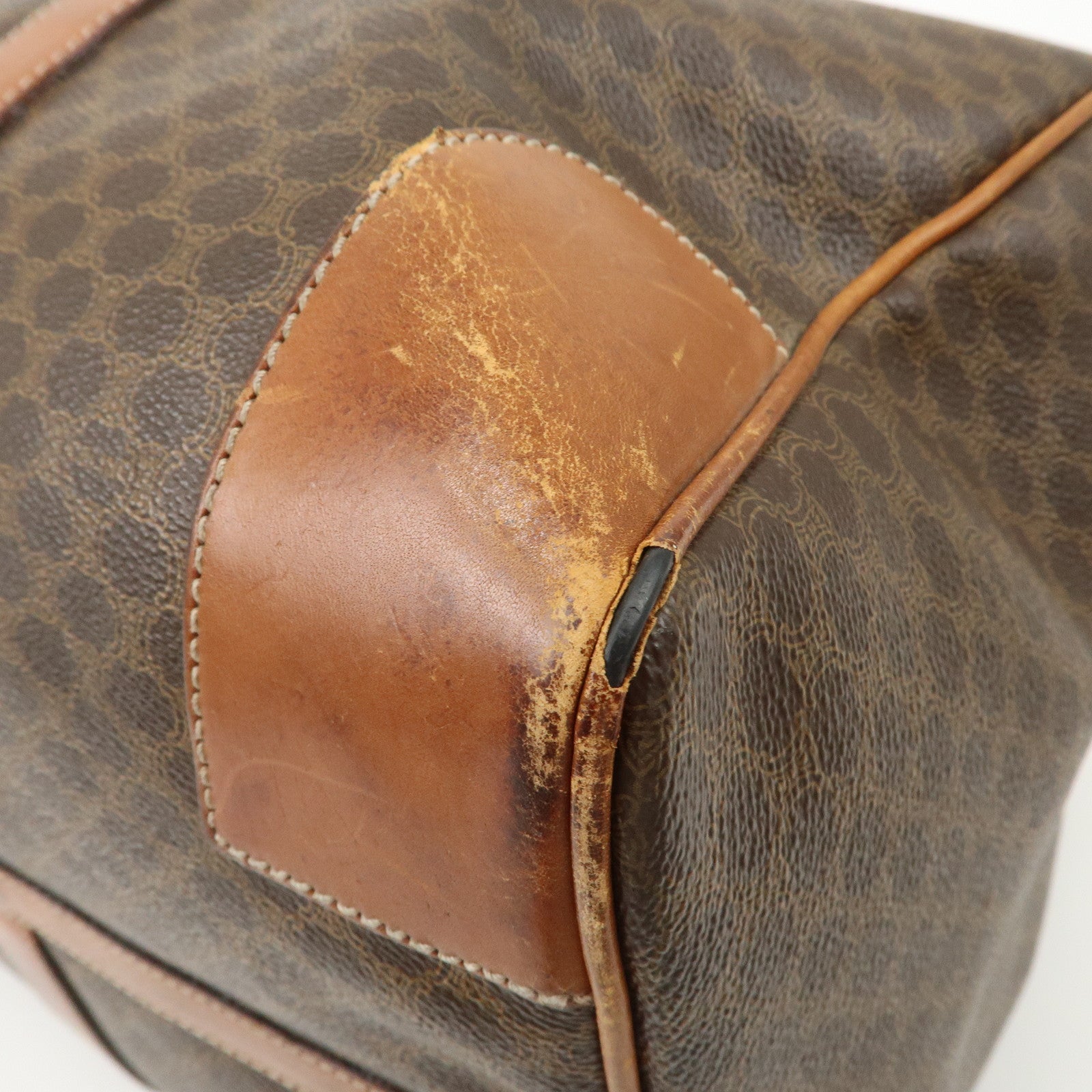 CELINE Macadam PVC Leather Boston Bag Travel Bag Brown