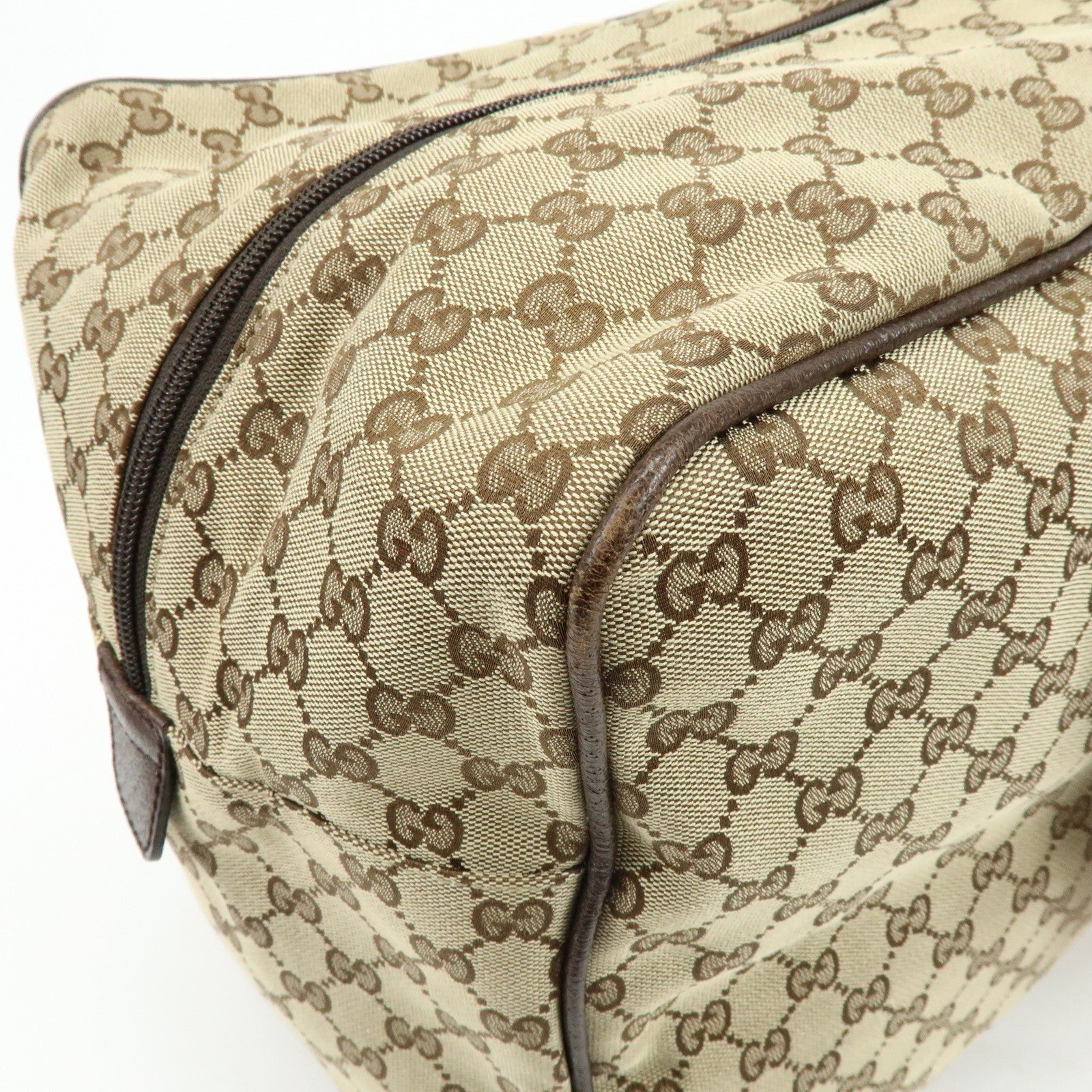GUCCI Sherry GG Canvas Leather Boston Bag Beige Brown 146310