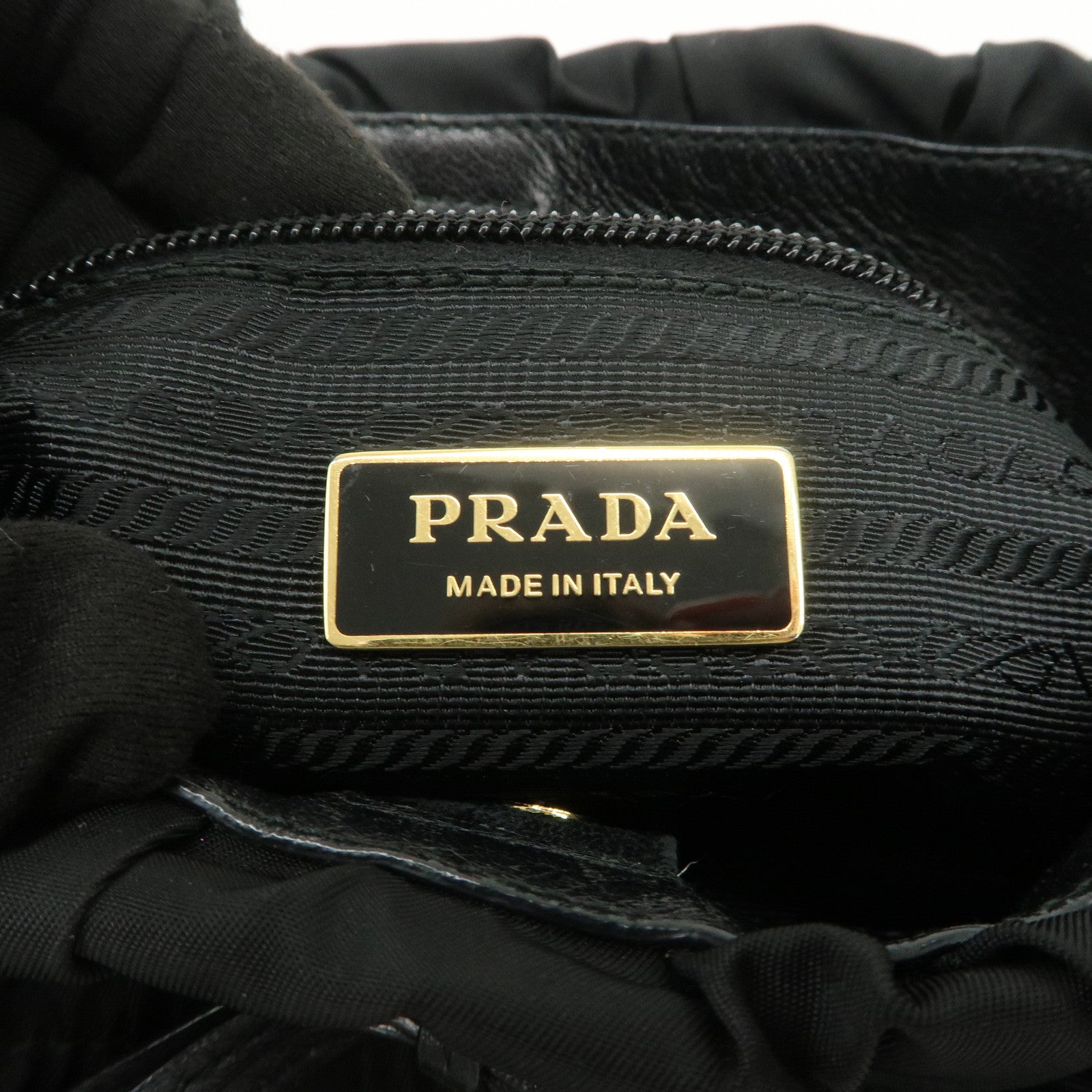 PRADA Nylon Leather Gathered Ribbon Shoulder Bag Hand Bag BR4237