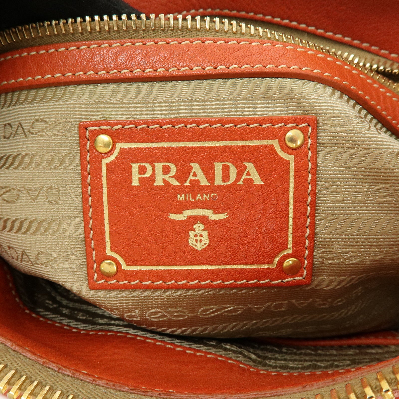 PRADA Logo Leather 2Way Bag Hand Bag Shoulder Bag Orange