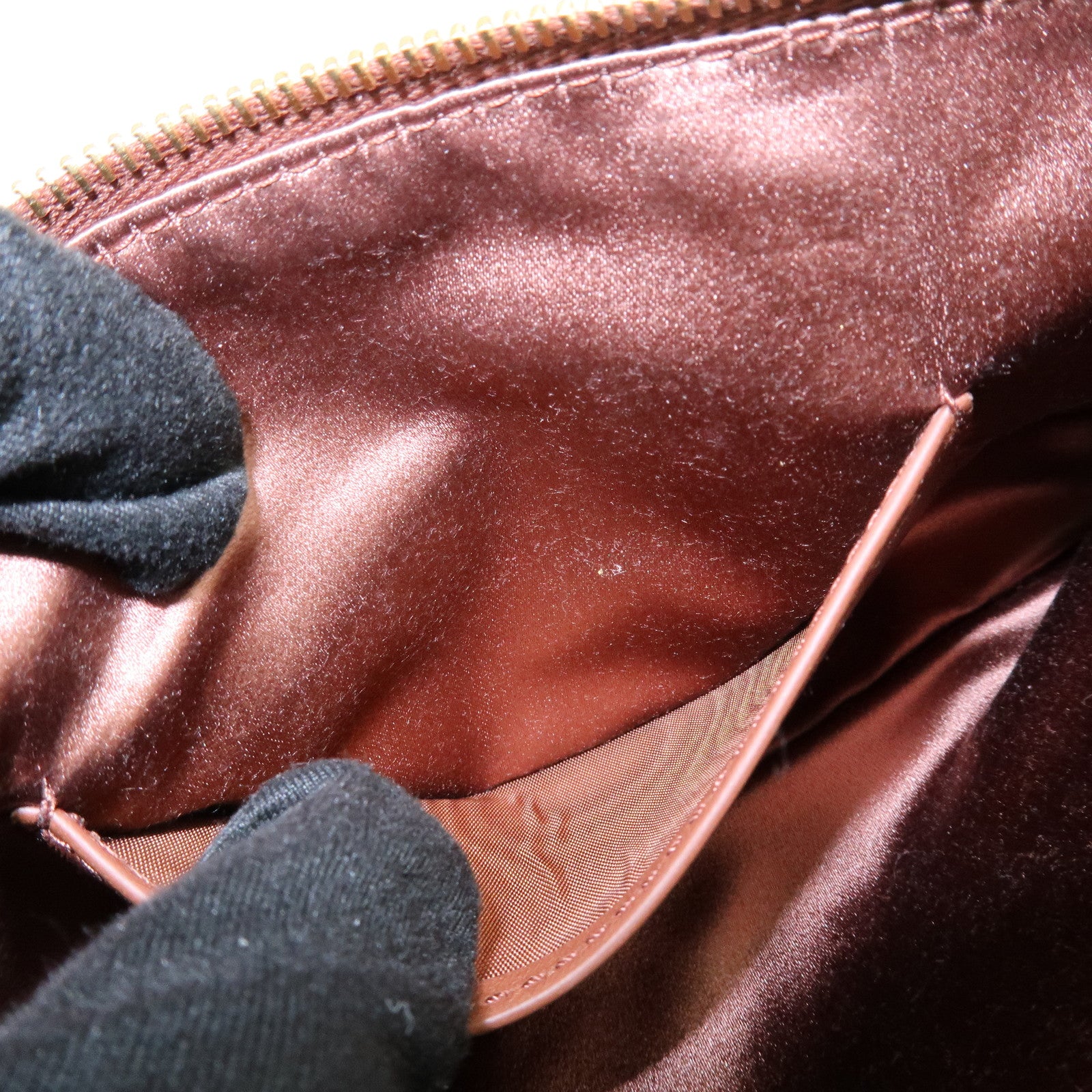MIU MIU Logo Satin Mini Hand Bag Shoulder Bag Brown 5NI007