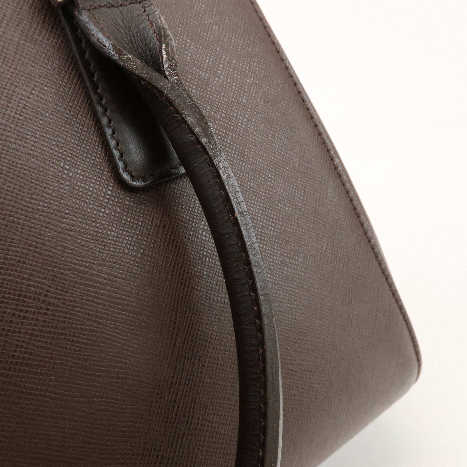 BURBERRY Logo Leather Hand Bag Tote Bag Brown