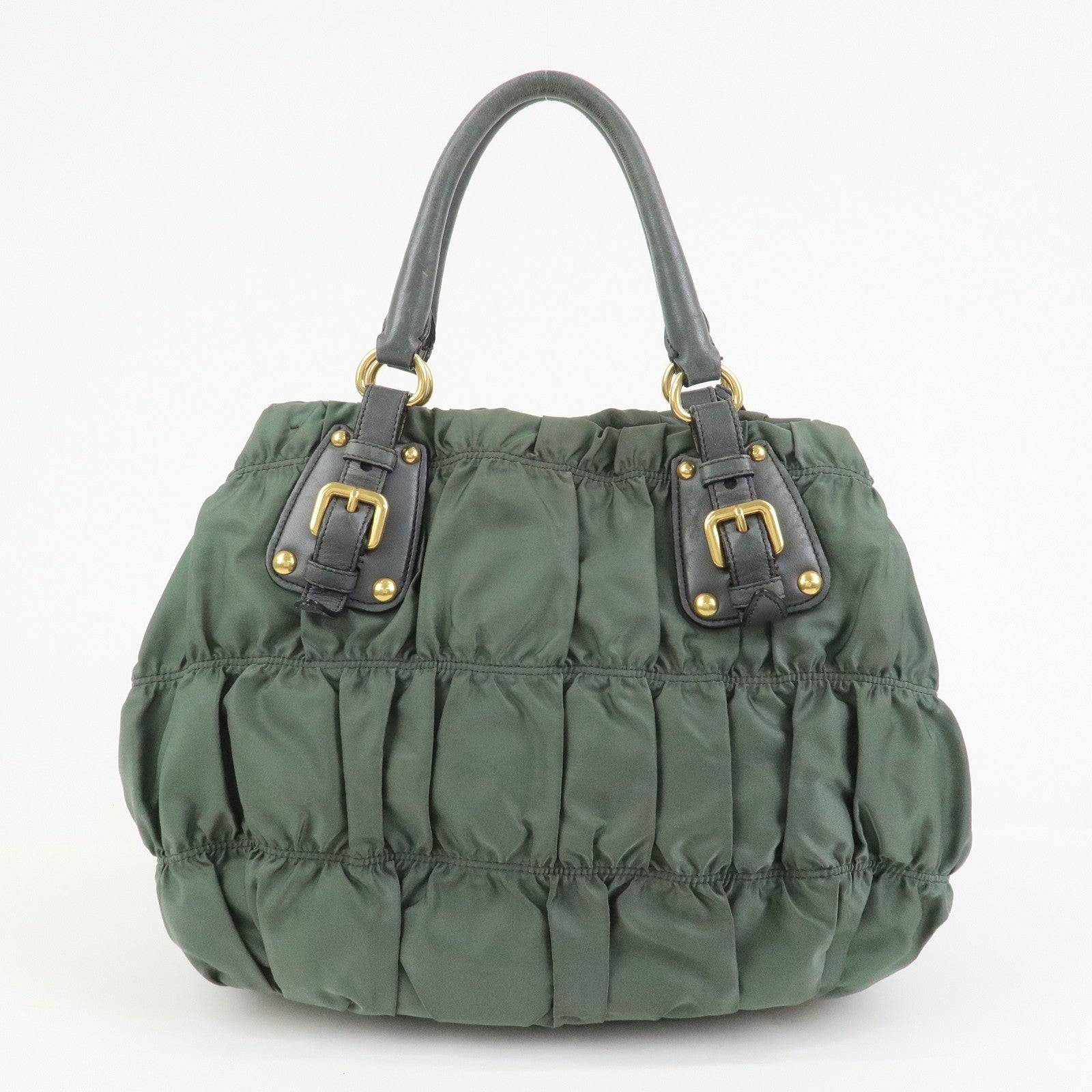 PRADA Triangle Logo Nylon Leather 2Way Bag Hand Bag Green 1BA336