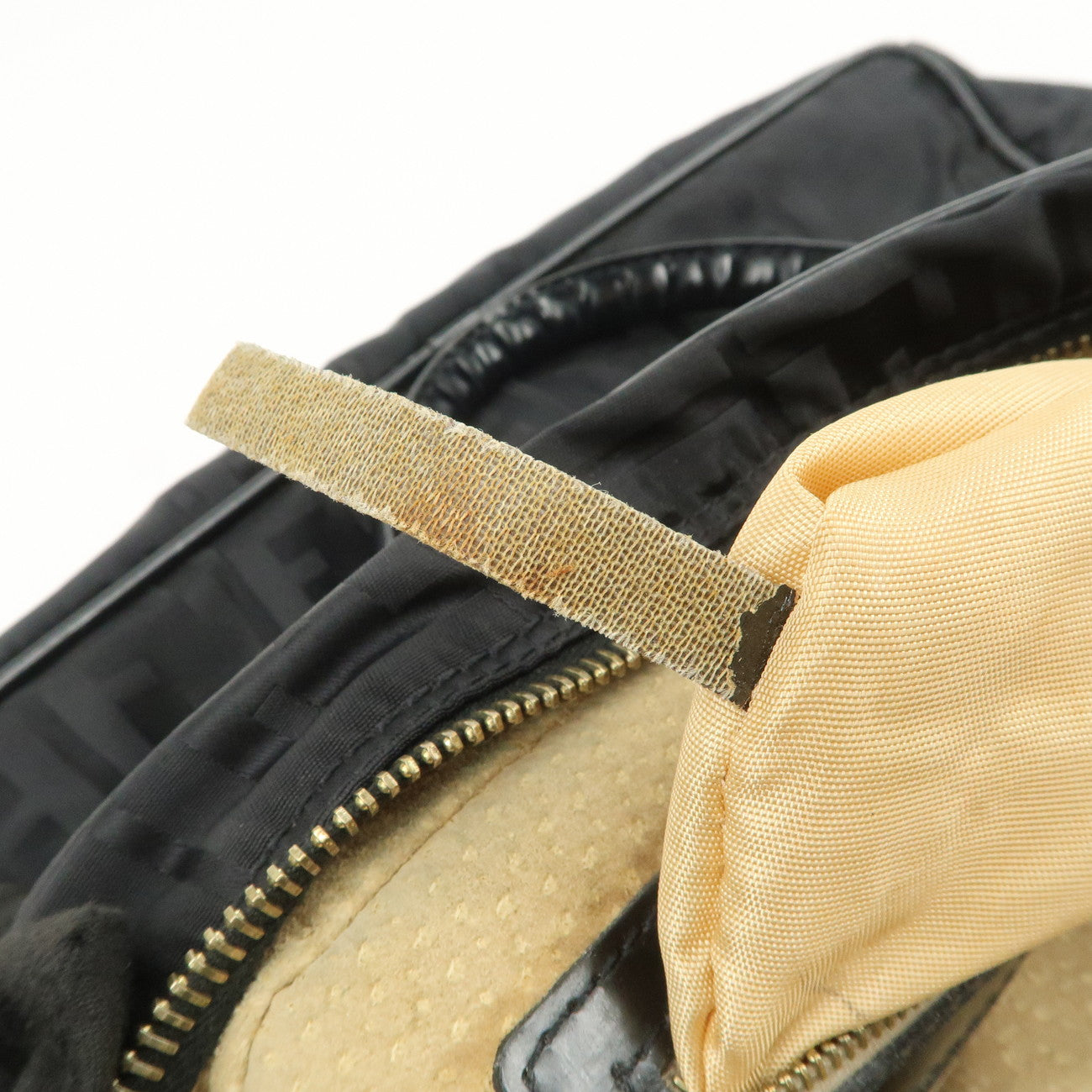 FENDI Zucca Nylon Hand Bag Shoulder Bag Black Gold