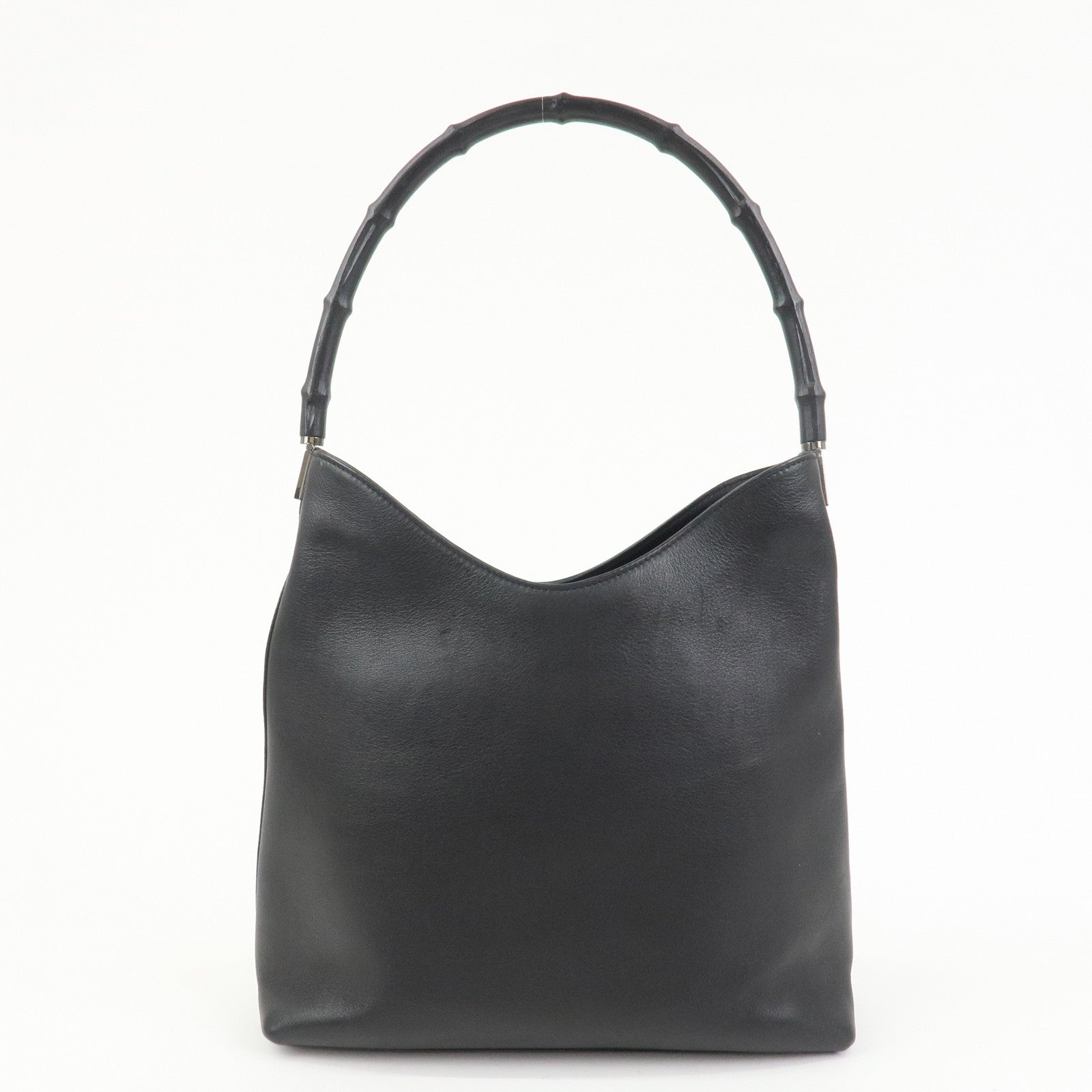 GUCCI Bamboo Leather Shoulder Bag Hand Bag Black 001 3244