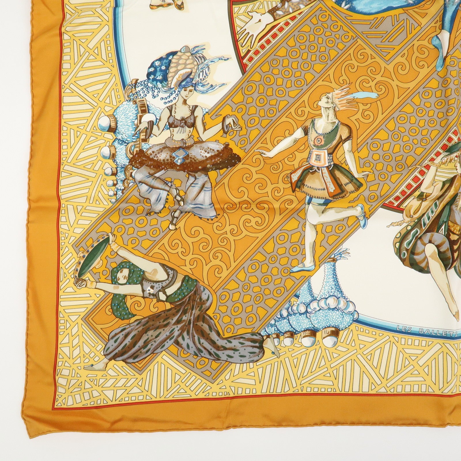 HERMES Carre 90 Silk 100% Scarf LES BALLETS RUSSES Orange