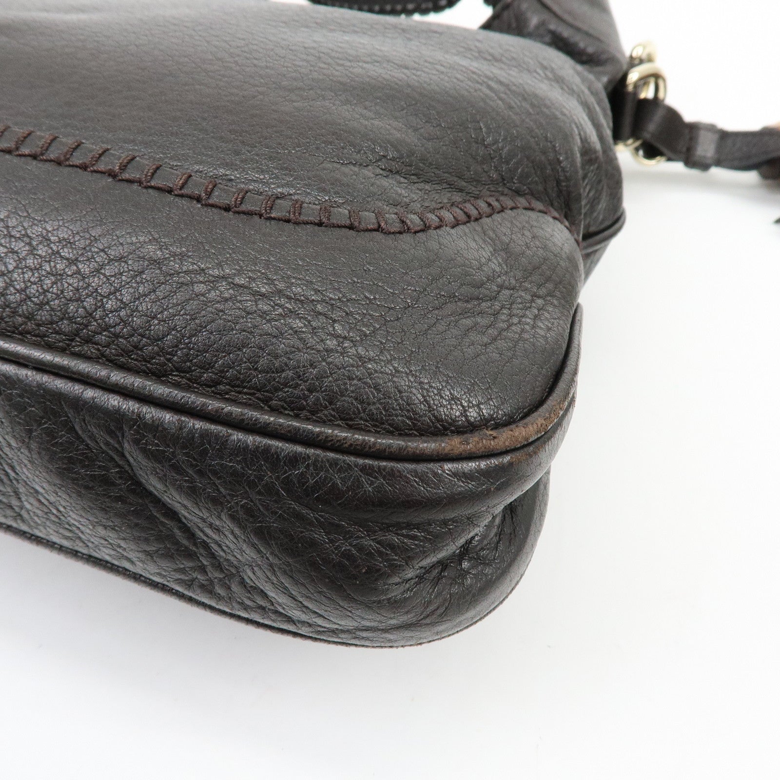 GUCCI New Jackie Leather 2Way Bag Shoulder Bag Dark Brown 219725