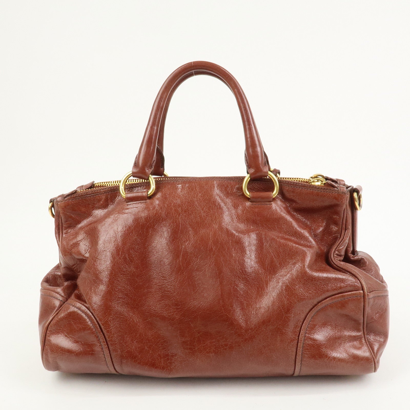 PRADA Logo Leather 2Way Hand Bag Shoulder Bag Brown BN2324