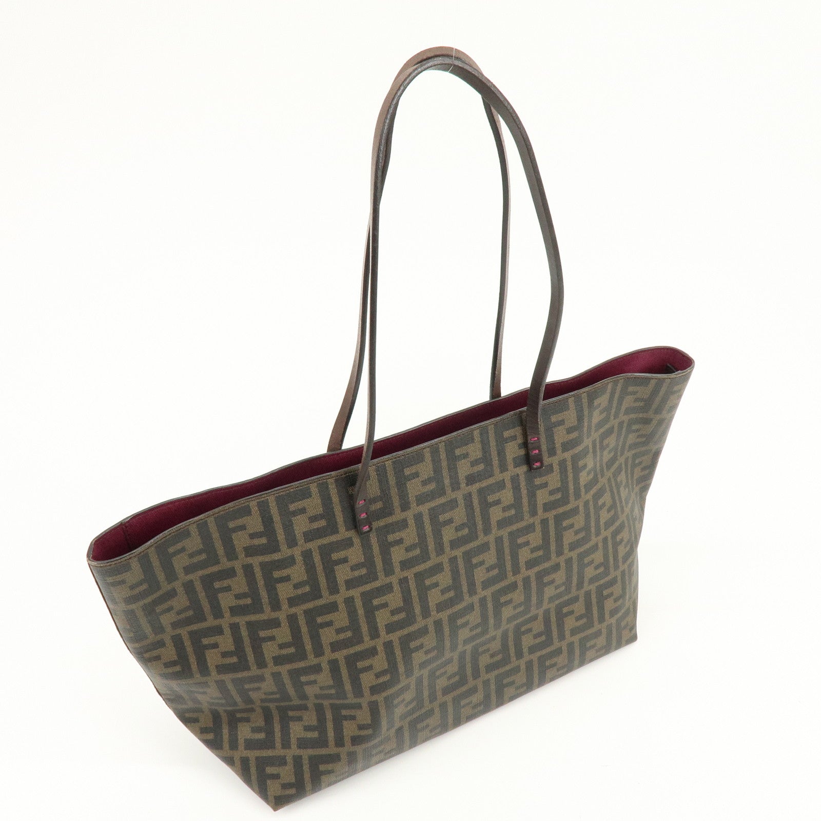 FENDI Zucca PVC Leather Tote Bag Shoulder Bag Brown Pink 8BH185