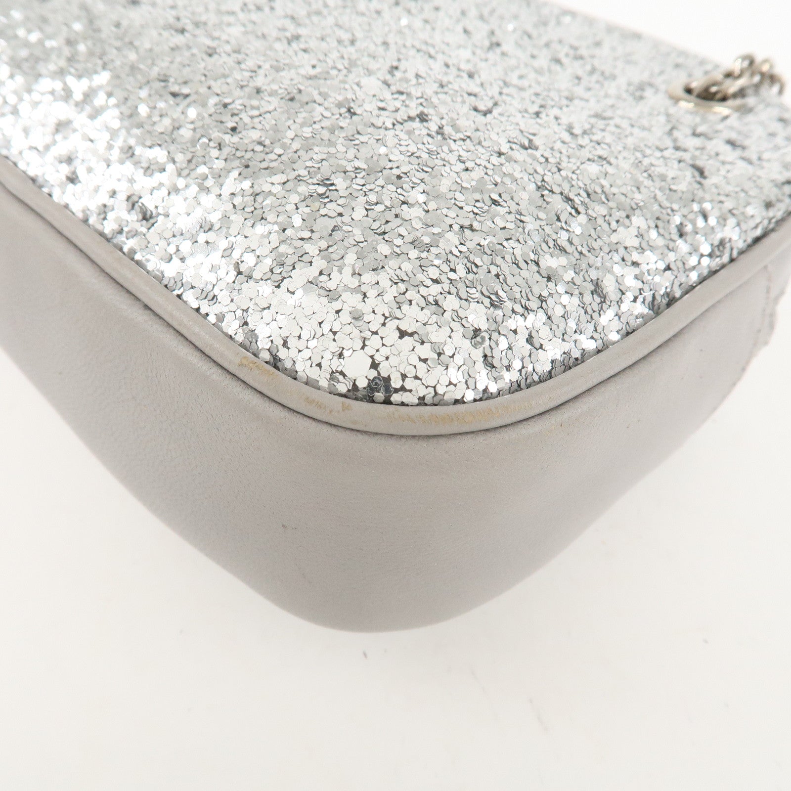 MIU MIU Leather Glitter Pouch Cosmetic Pouch Silver 5ND001 Used