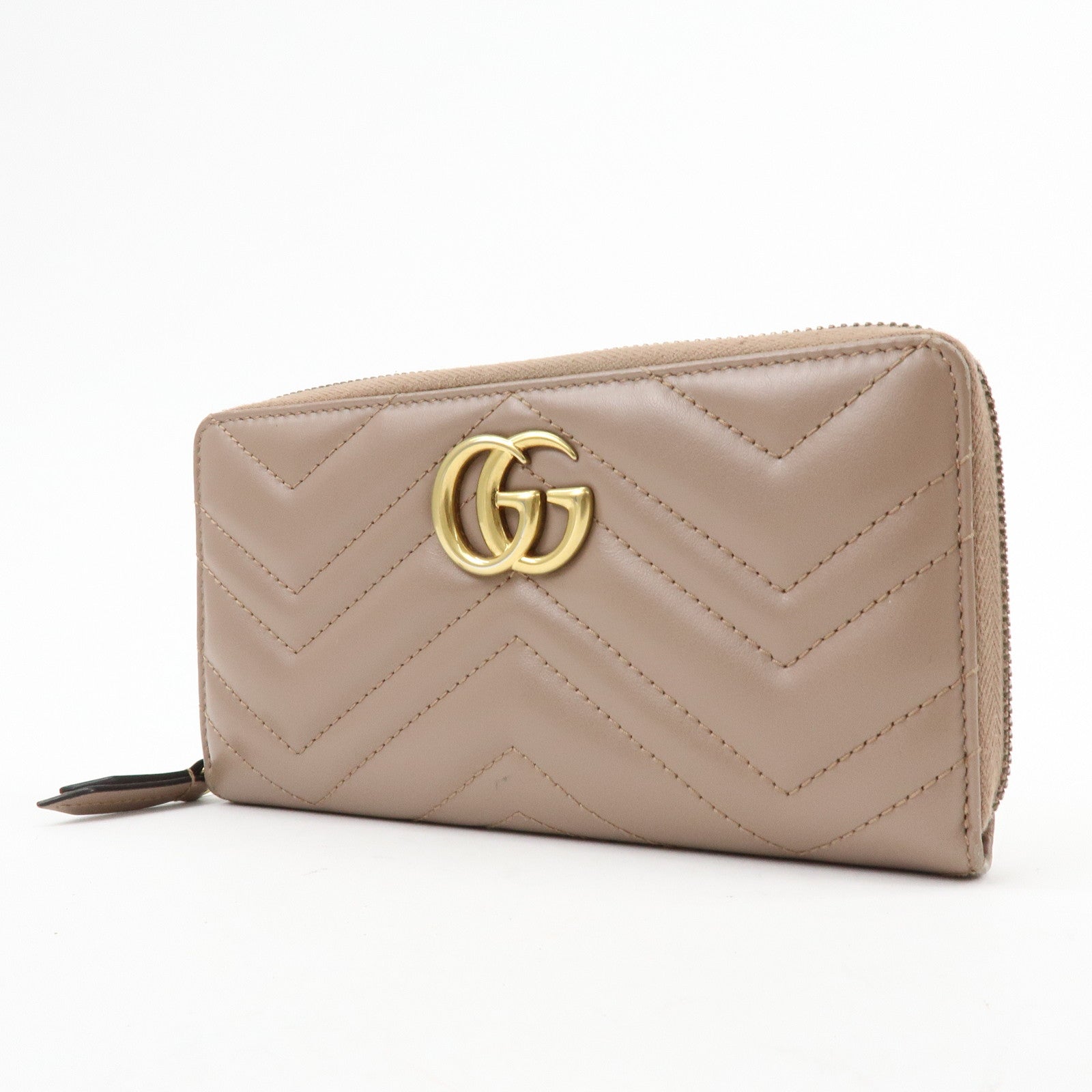 GUCCI GG Marmont Chevron Leather Long Wallet Beige 443123