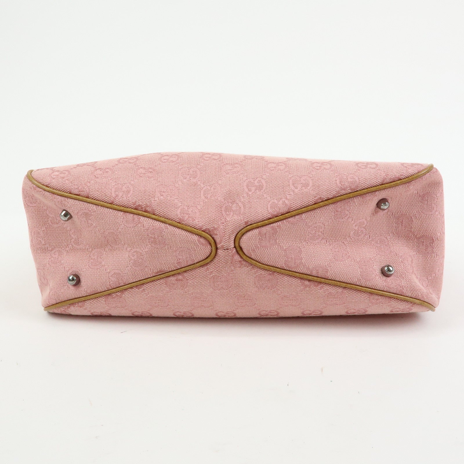 GUCCI GG Canvas Leather Tote Bag Hand Bag Pink Light Brown 113019