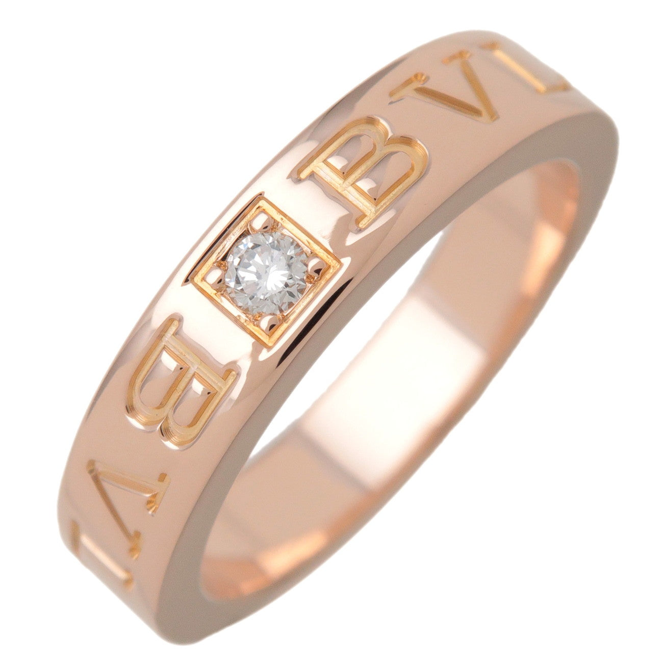 BVLGARI Double Logo 1P Daimond Ring K18 750PG Rose Gold US4.75-5