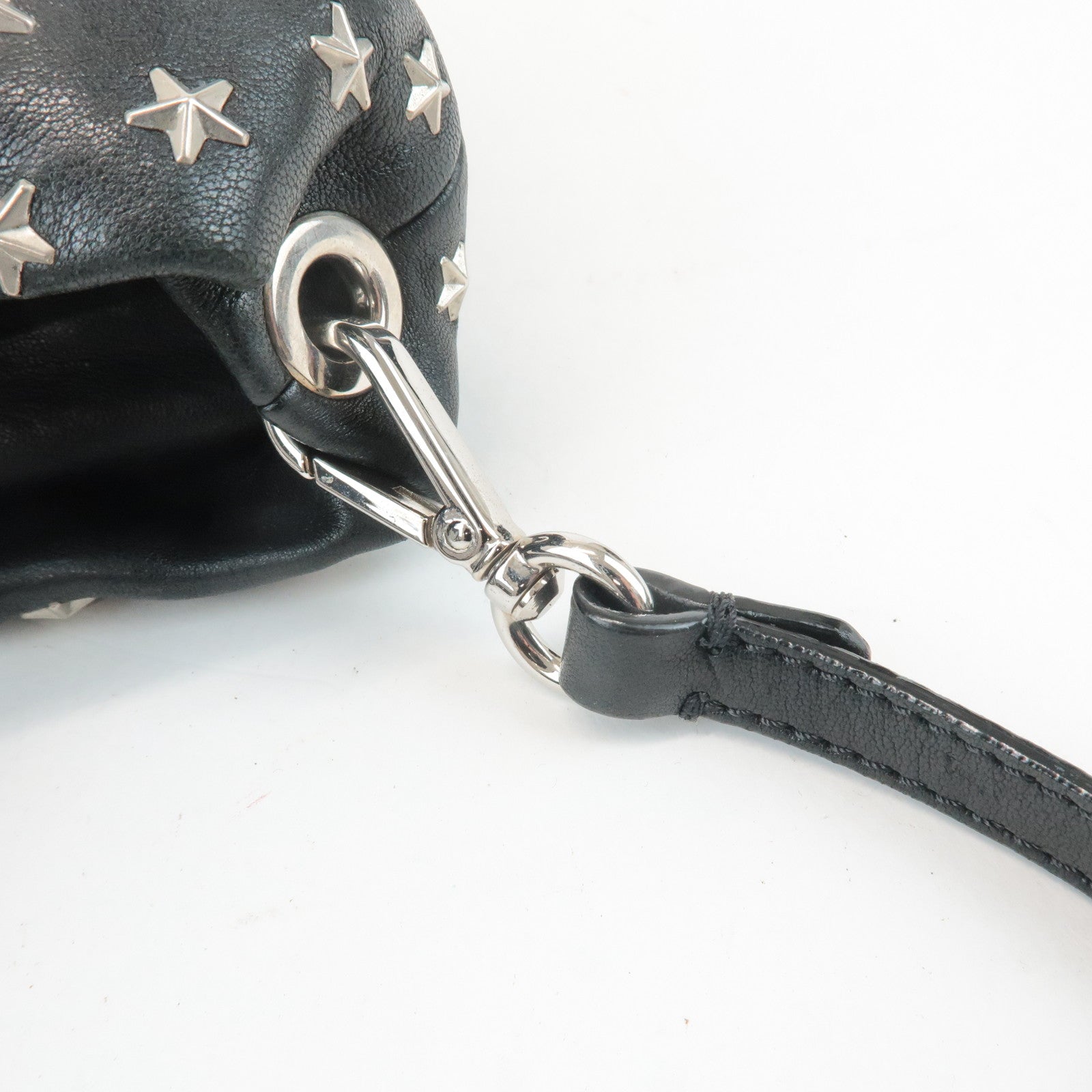 JIMMY CHOO Leather Star Studs Tote Bag Hand Bag Black Silver HDW Used