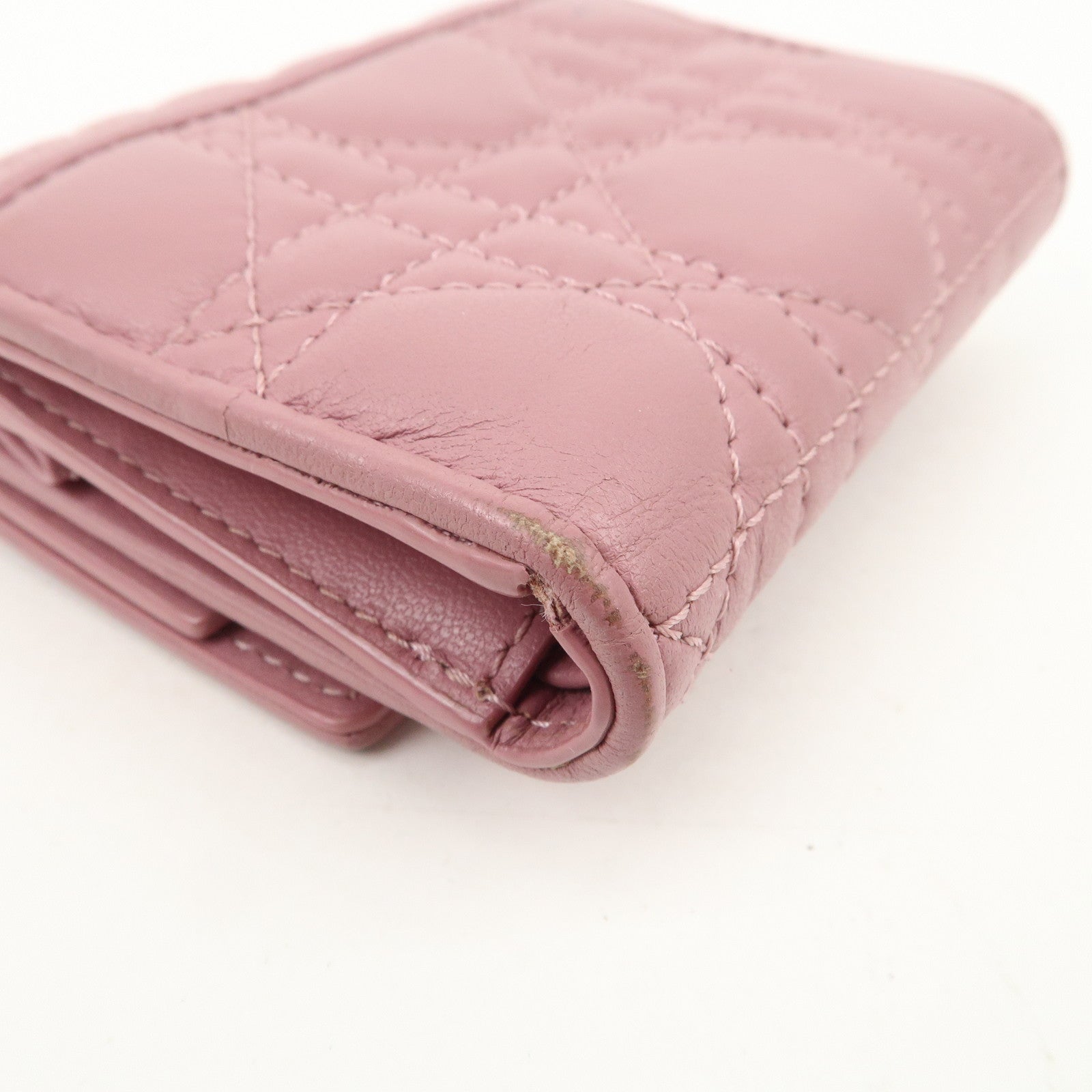 Christian Dior Cannage Leather Tri-fold Compact Wallet Pink