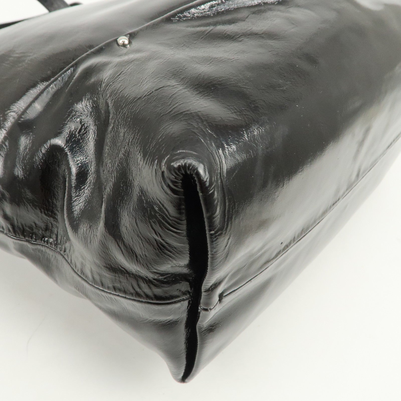CELINE Logo Patent Leather Tote Bag Hand Bag Shoulder Bag Black