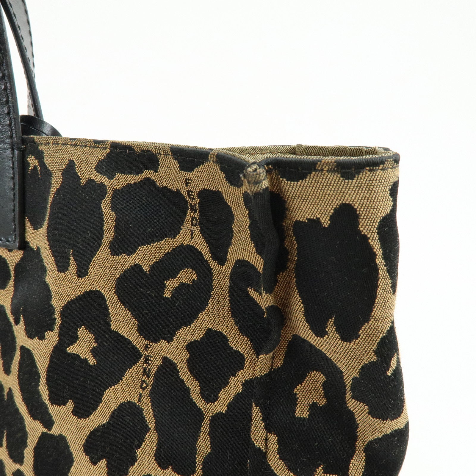 FENDI Canvas Leather Tote Bag Hand Bag Leopard Brown Black 8BH173