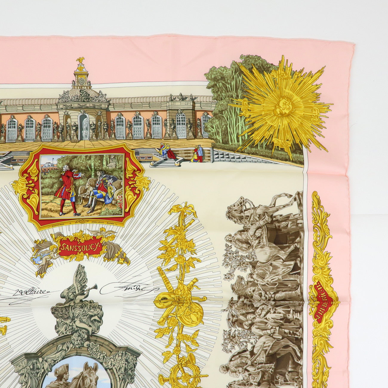HERMES Carre 90 Silk 100% Scarf SANSSOUCY Pink White