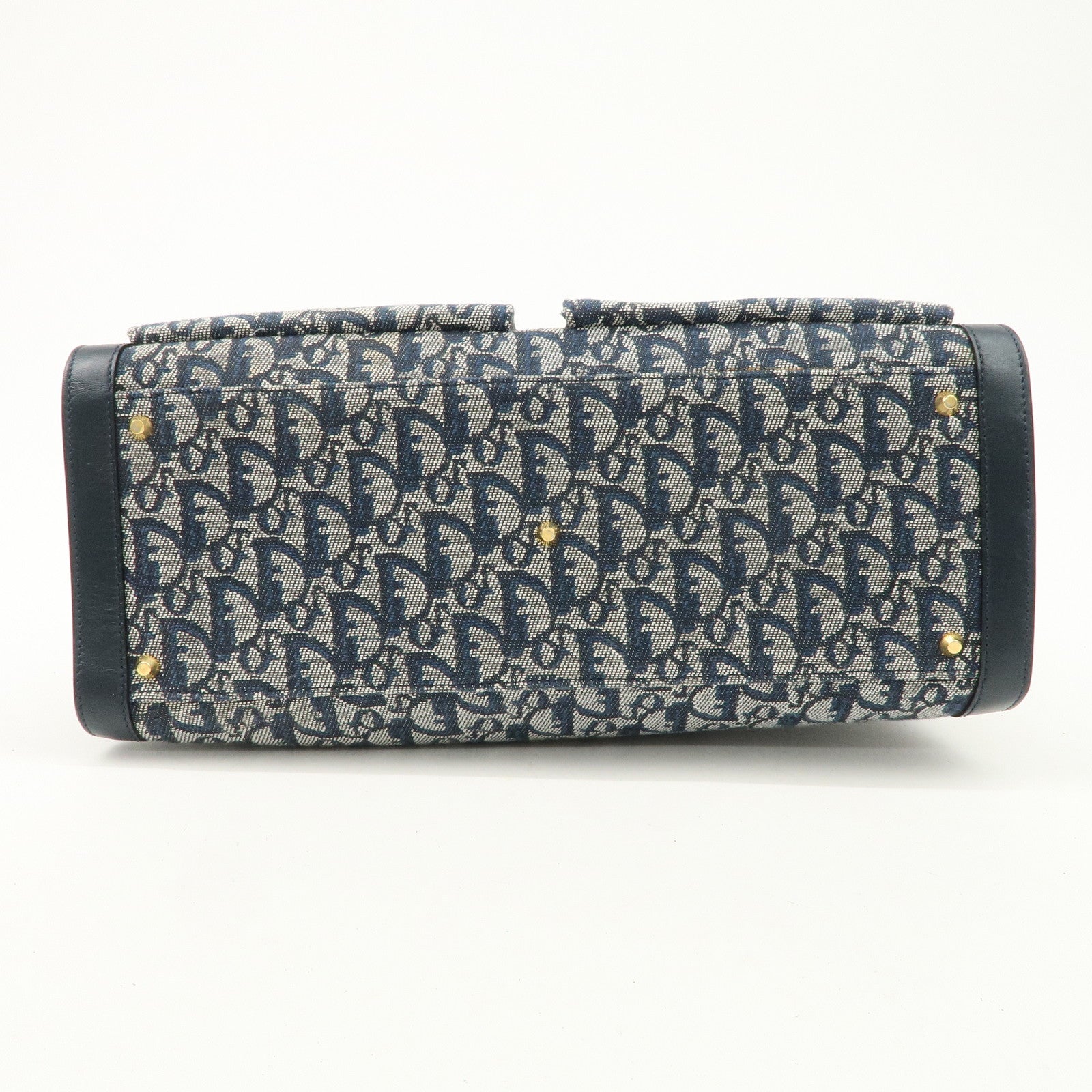 Christian Dior Trotter Canvas Leather Tote Bag Hand Bag Navy Used