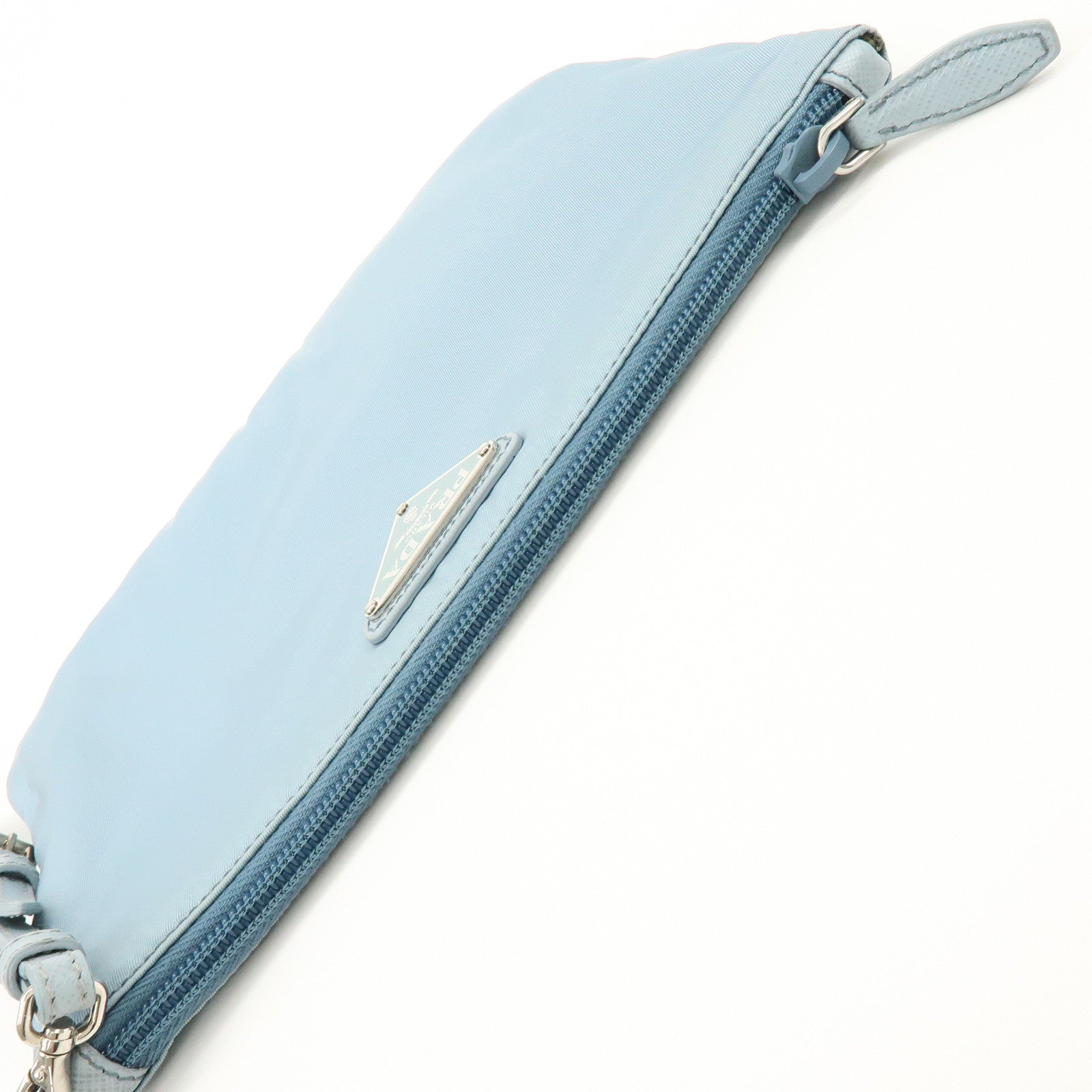 PRADA Triangle Logo TESSUTO IMPUNTU Nylon Pouch Light Blue 1NH545