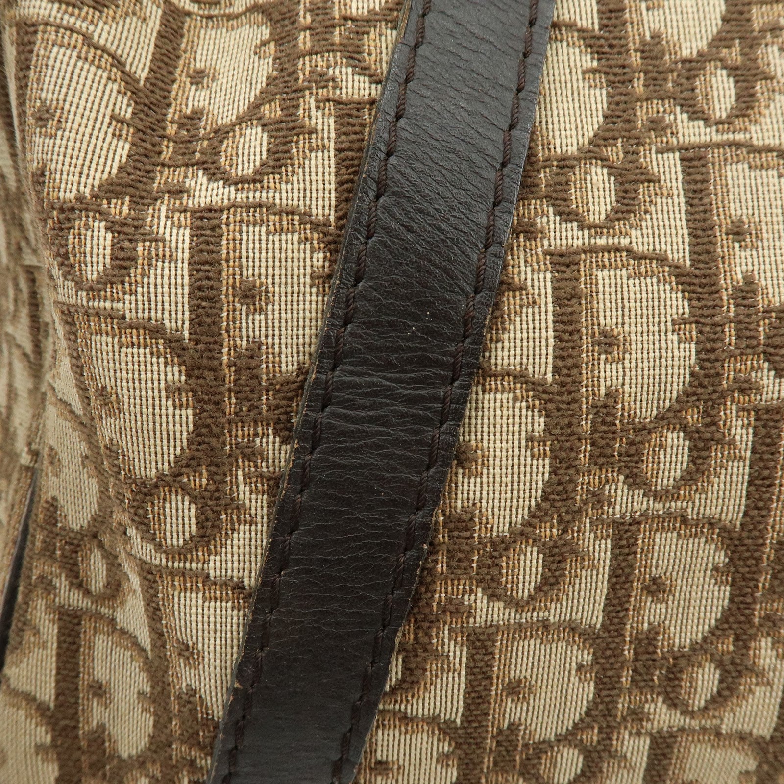Christian Dior Trotter Jacquard Canvas Leather Boston Bag Brown