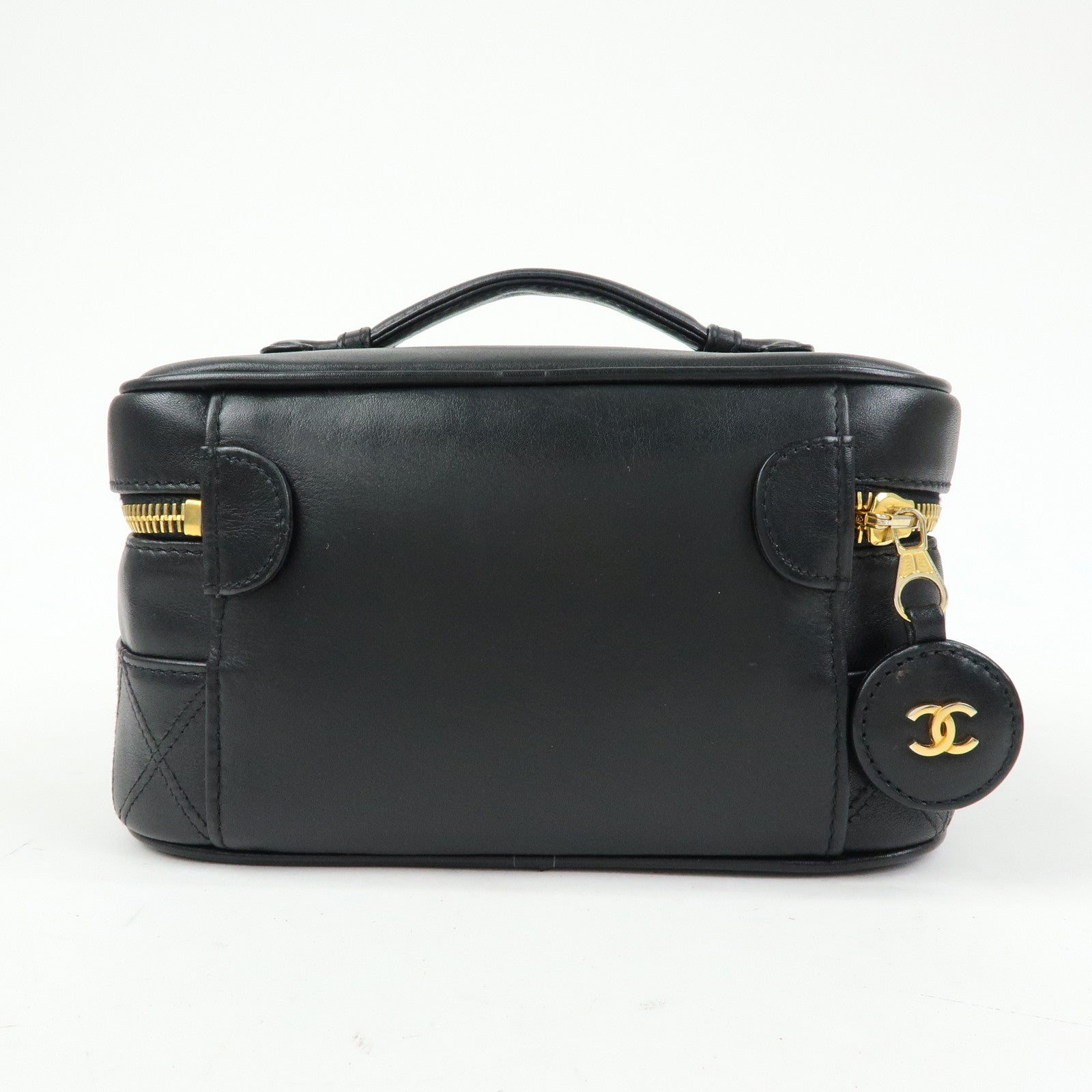 CHANEL Bicolore COCO Mark Lamb Skin Cosmetic Case Black A01618