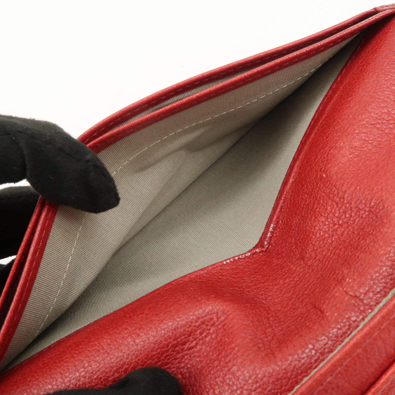 CHANEL COCO Mark Camellia Logo Leather Flap Long Wallet Red
