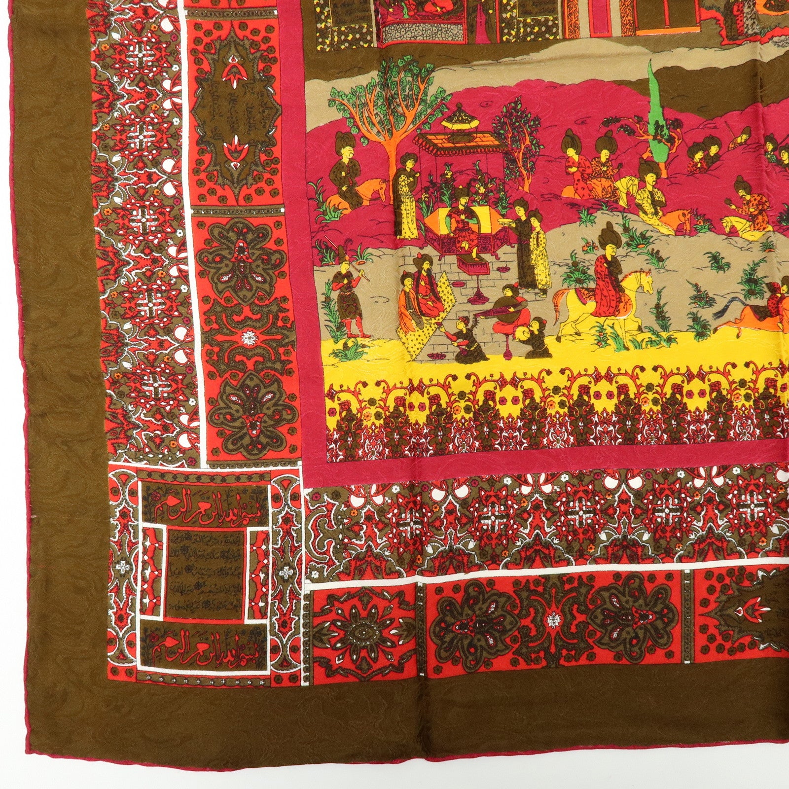 FENDI Silk 100% Scarf Oriental Motif Brown Multicolor