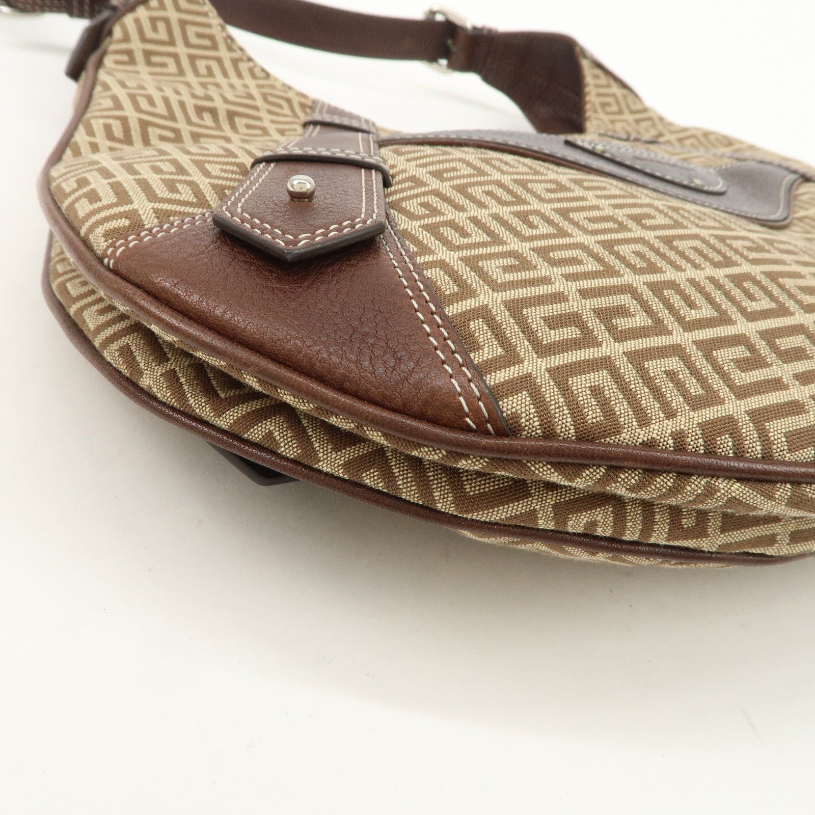 GIVENCHY 4G Logo Canvas Leather Hand Bag Shoulder Bag Beige Brown