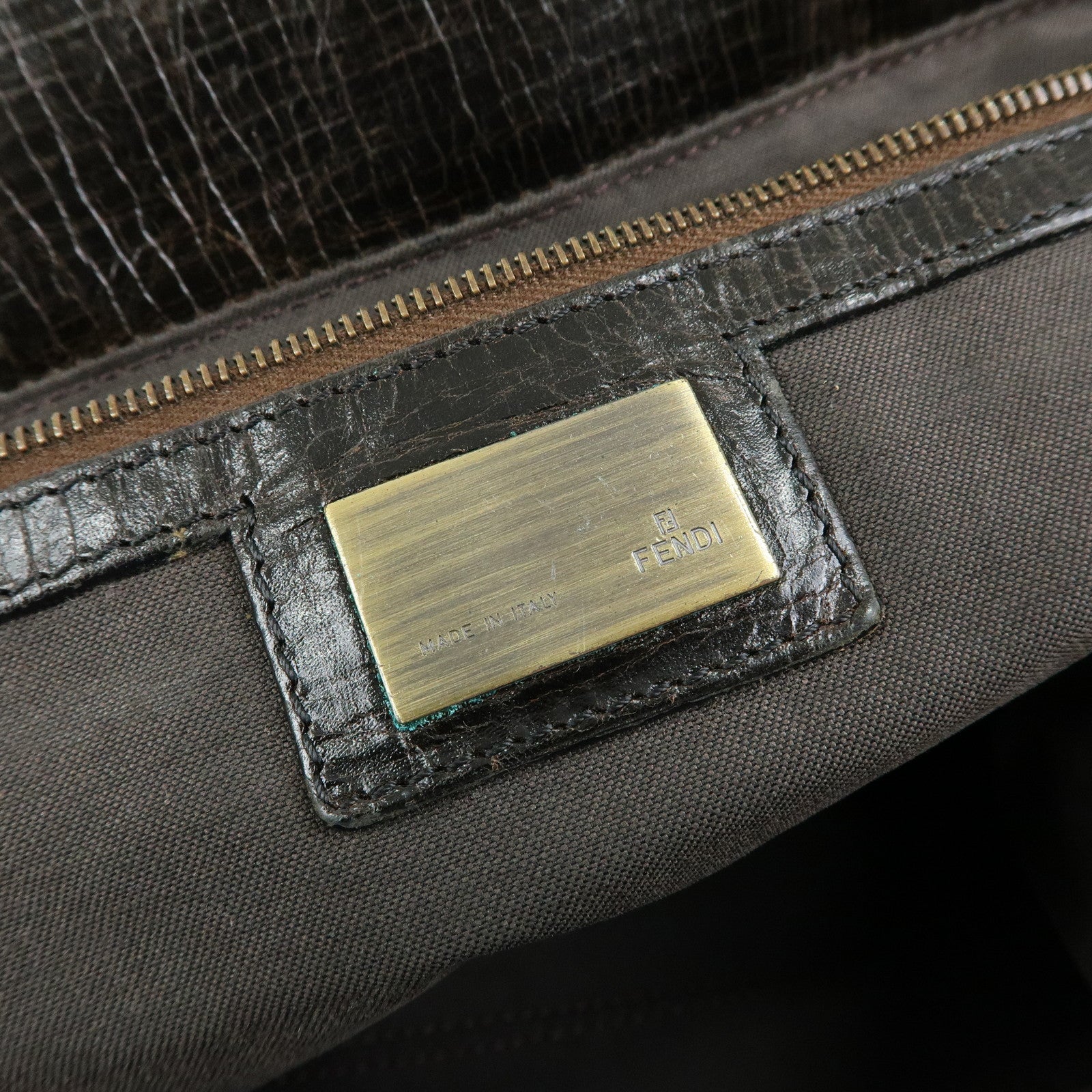 FENDI Etnico Leather Tote Bag Shoulder Bag Brown Black 8BN158