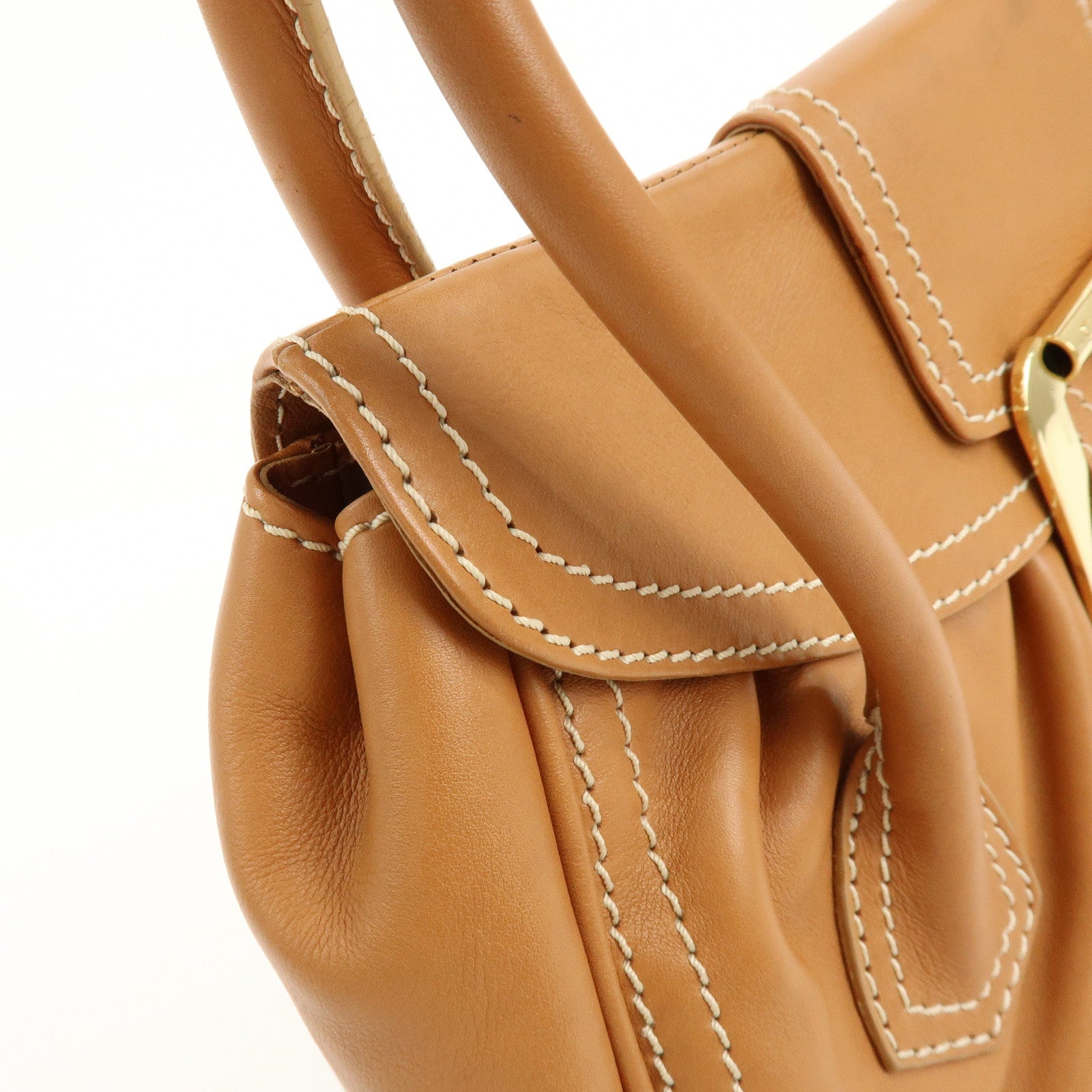 CELINE Chouquette Leather Hand Bag Shoulder Bag Camel