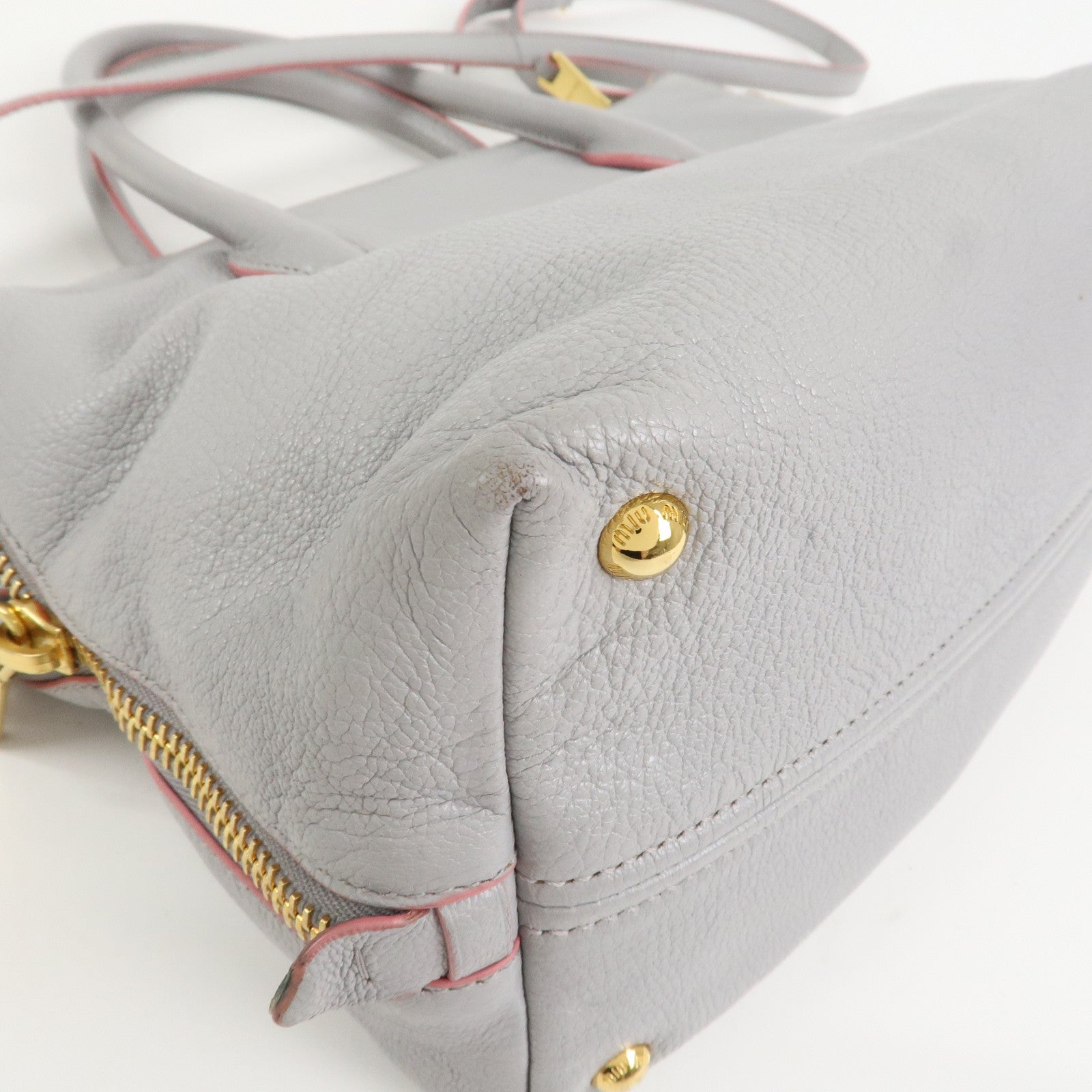 MIU MIU Madras Logo Leather 2WAY Bag Shoulder Bag Hand Bag 5BB016
