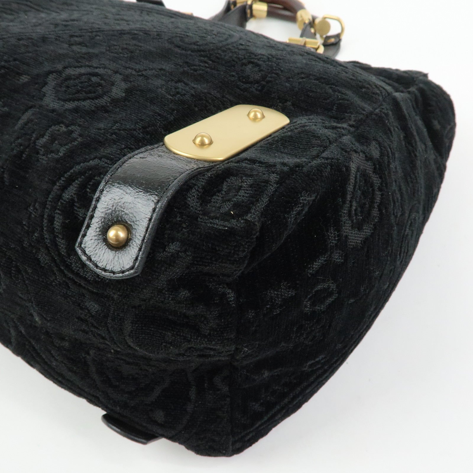 STELLA MCCARTNEY Canvas Leather Tote Hand Bag Paisley Pattern Black