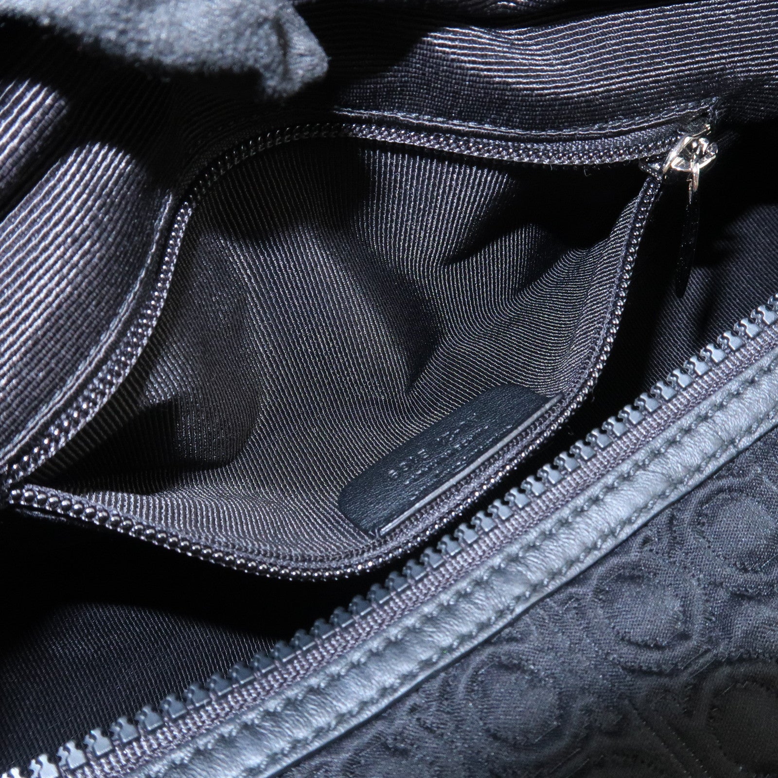 Ferragamo Gancini Canvas Leather Hand Bag Black Silver