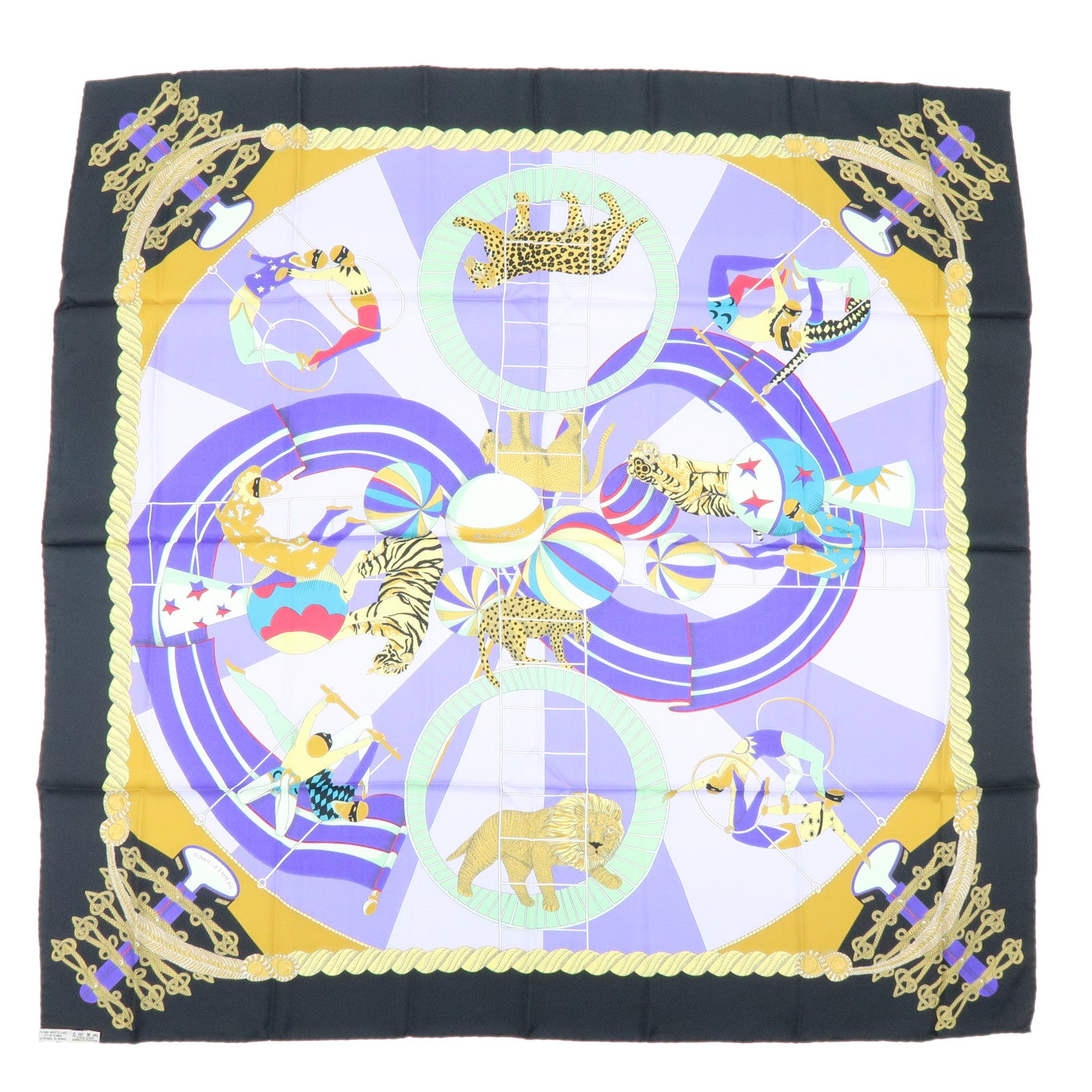 HERMES Carre 90 Silk 100% Scarf Circus Purple Black