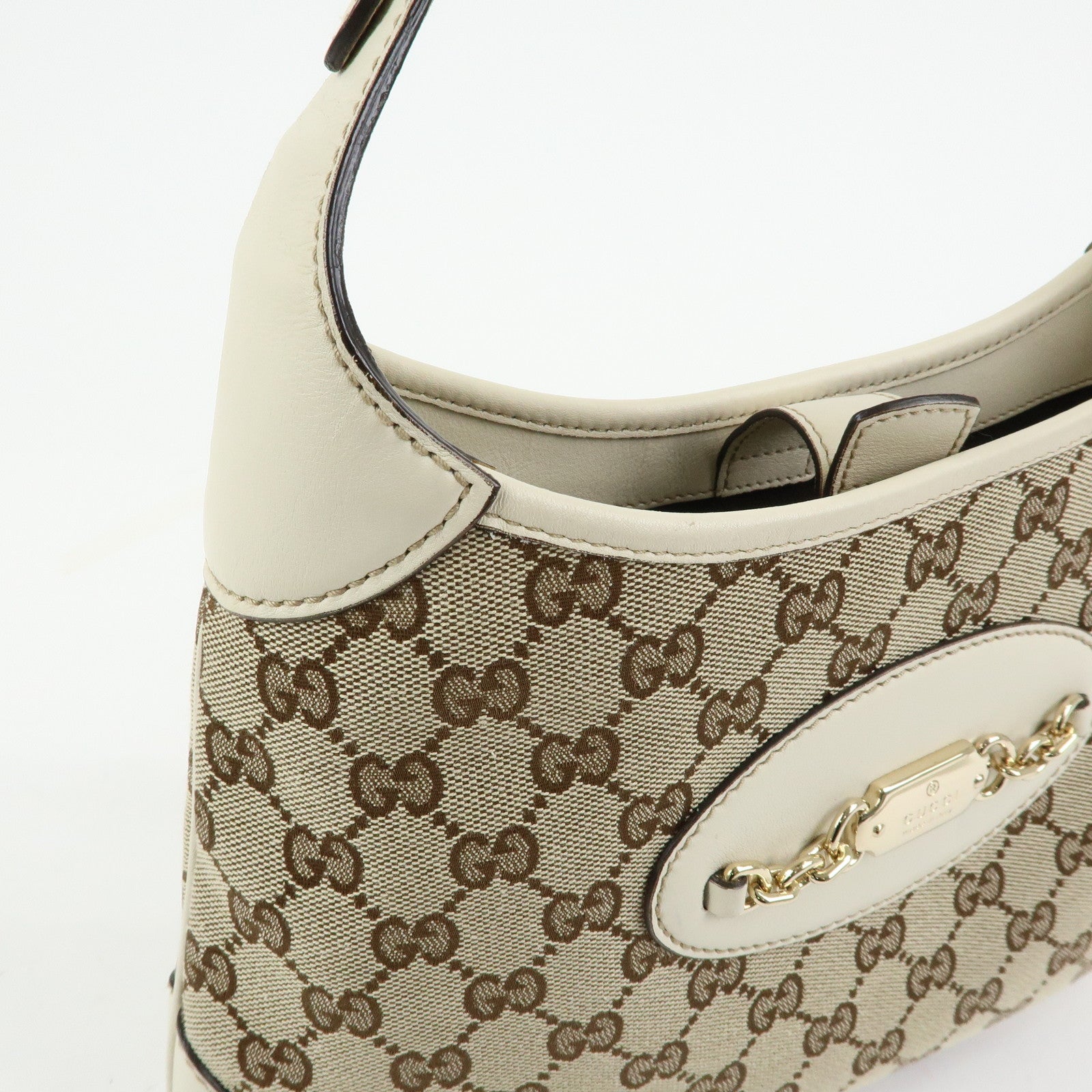 GUCCI GG Monogram Canvas Leather Shoulder Bag Beige White 145778