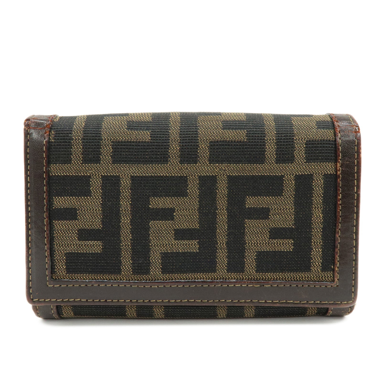 FENDI Zucca Canvas Leather Bi-fold Compact Wallet Brown 31052