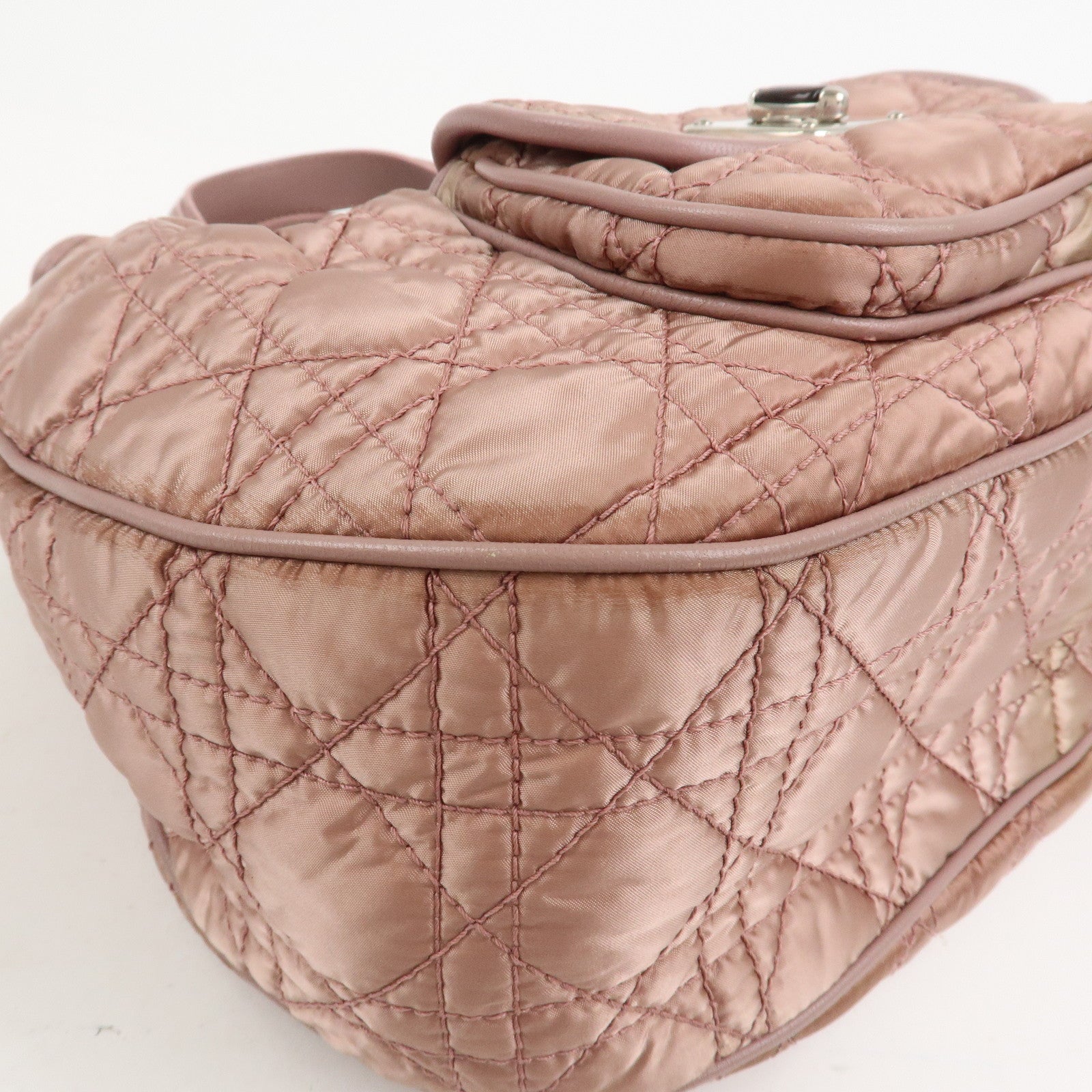 Christian Dior Cannage Nylon Leather Hand Bag Tote Bag Pink