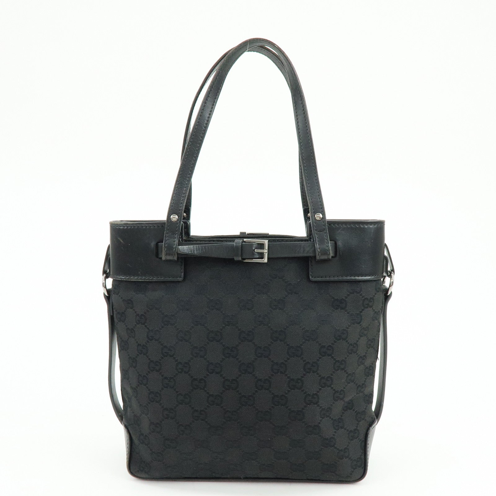 GUCCI GG Monogram Canvas Leather Tote Bag Hand Bag Black 107757