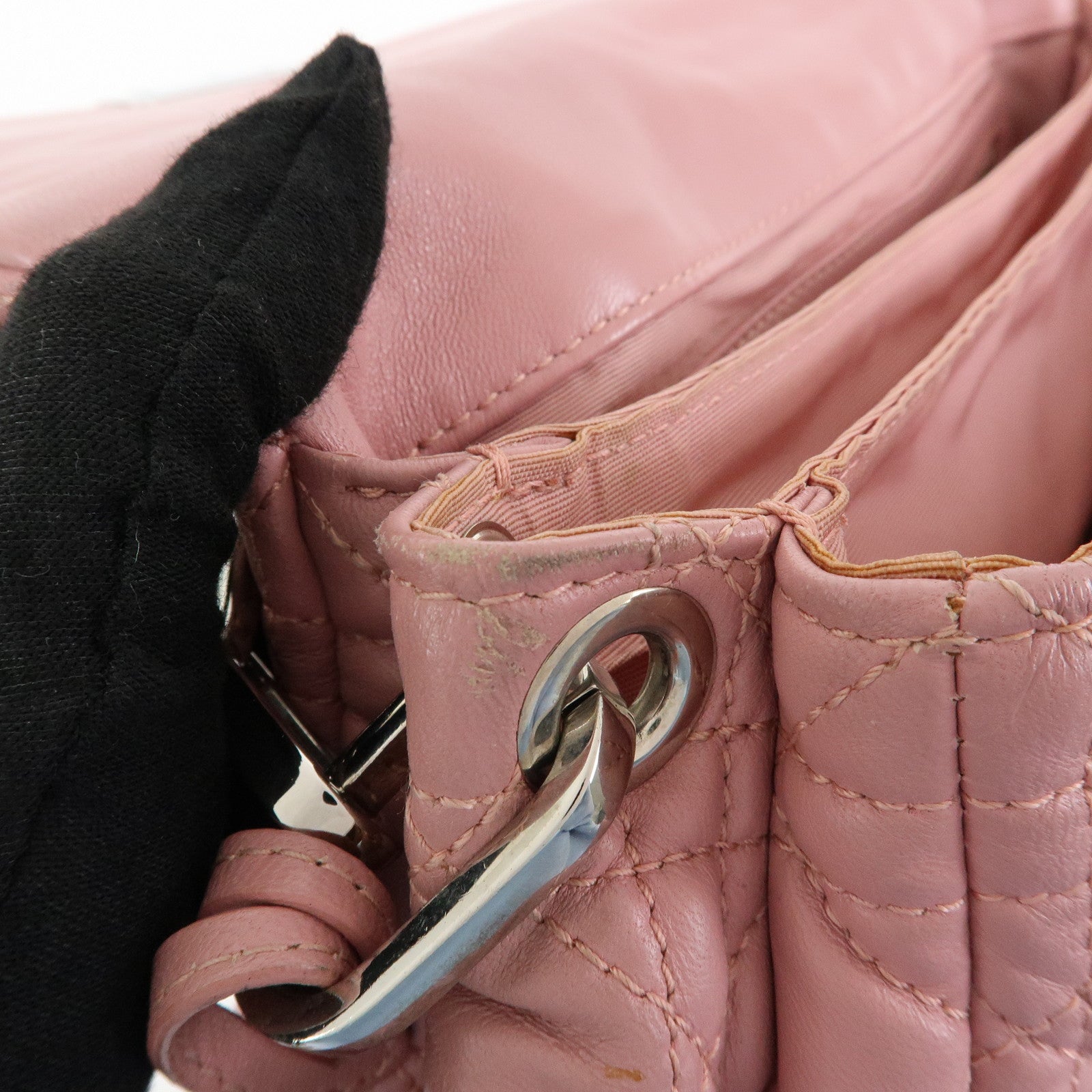 Christian Dior Canage New Lock Lamb Skin Shoulder Bag Hand Bag Pink