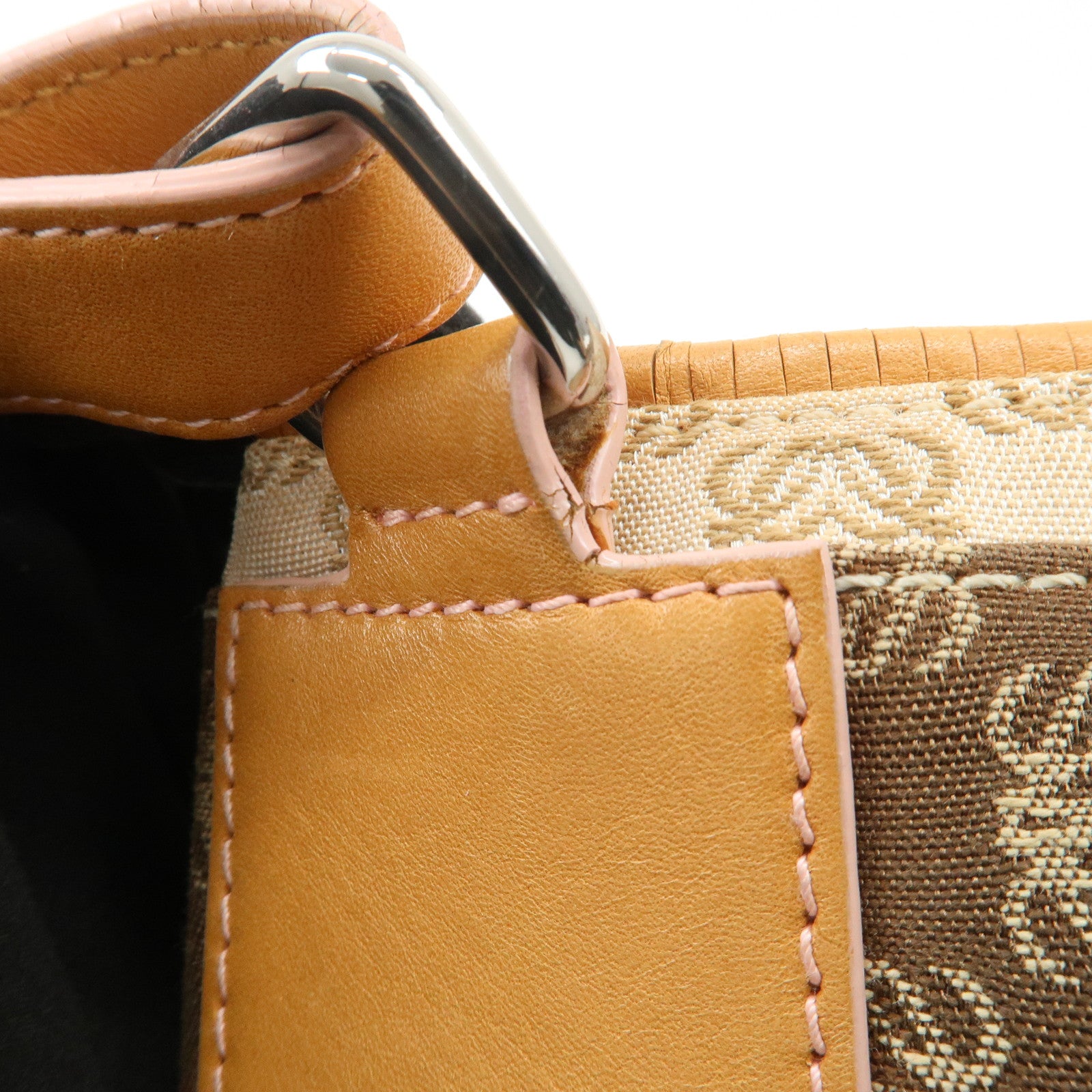 LOEWE Anagram Leather Canvas Shoulder bag Beige Silver HDW