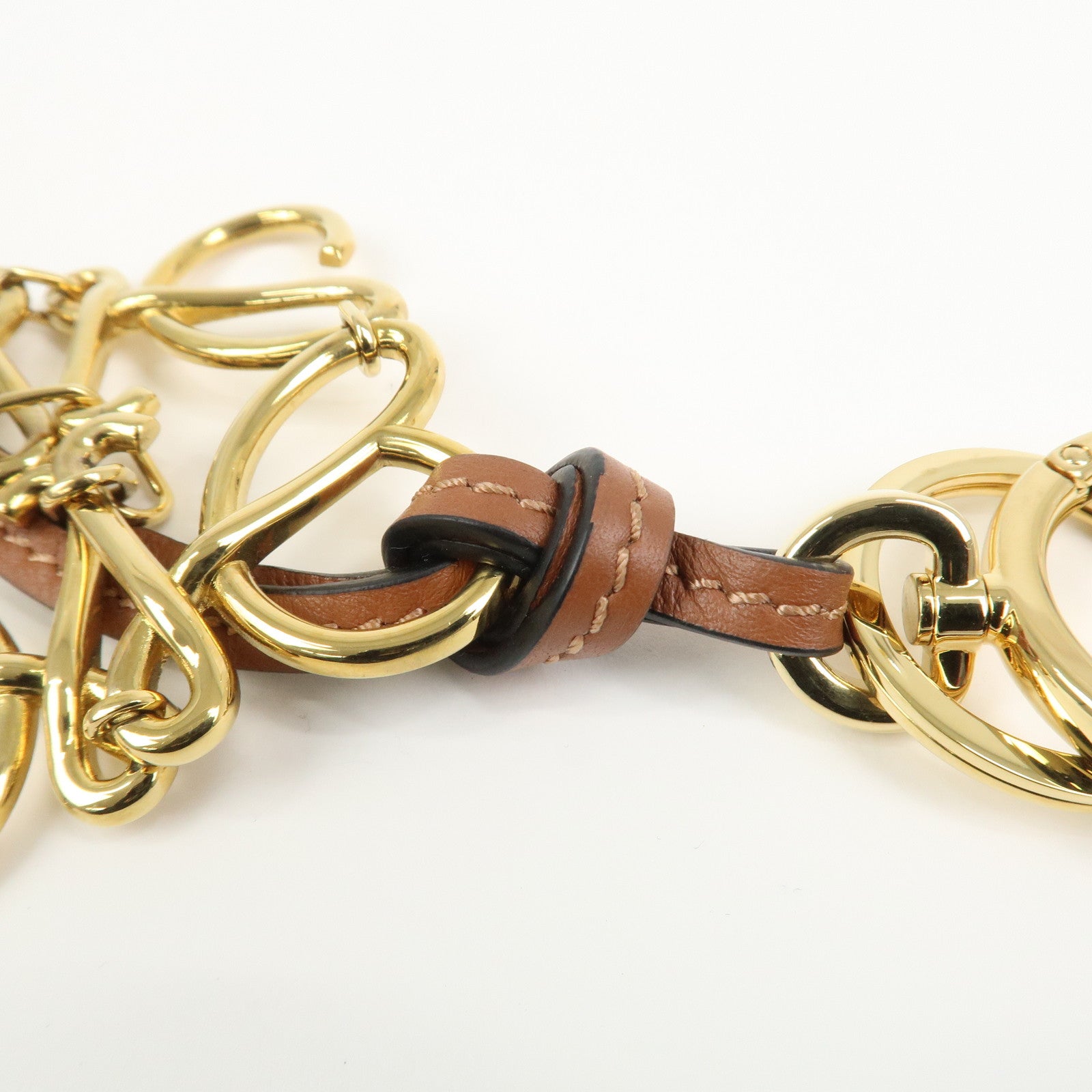 LOEWE Anagram Metal Leather Bag Charm Key Holder Camel