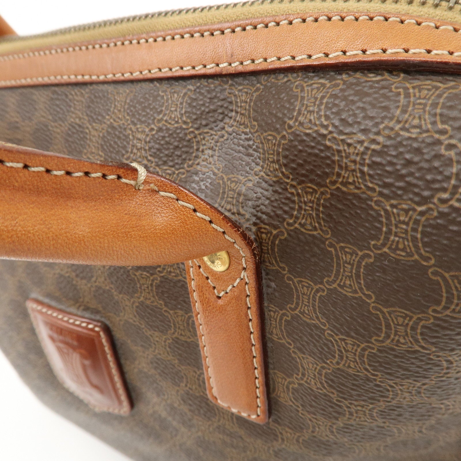 CELINE Macadam PVC Leather Hand Bag Brown Gold HDW