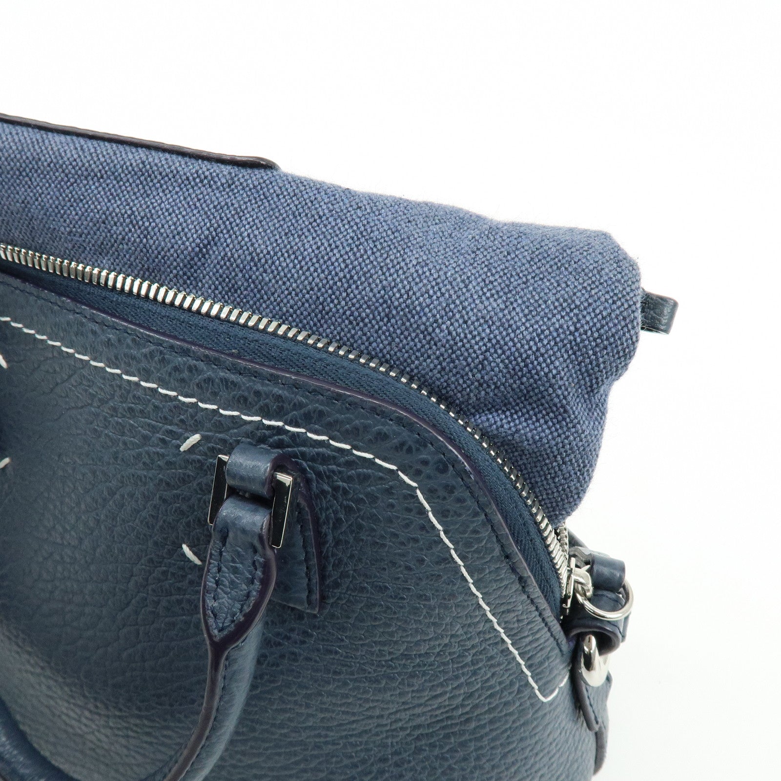 Maison Margiela 5AC Leather Canvas 2Way Bag Hand Shoulder Bag Navy